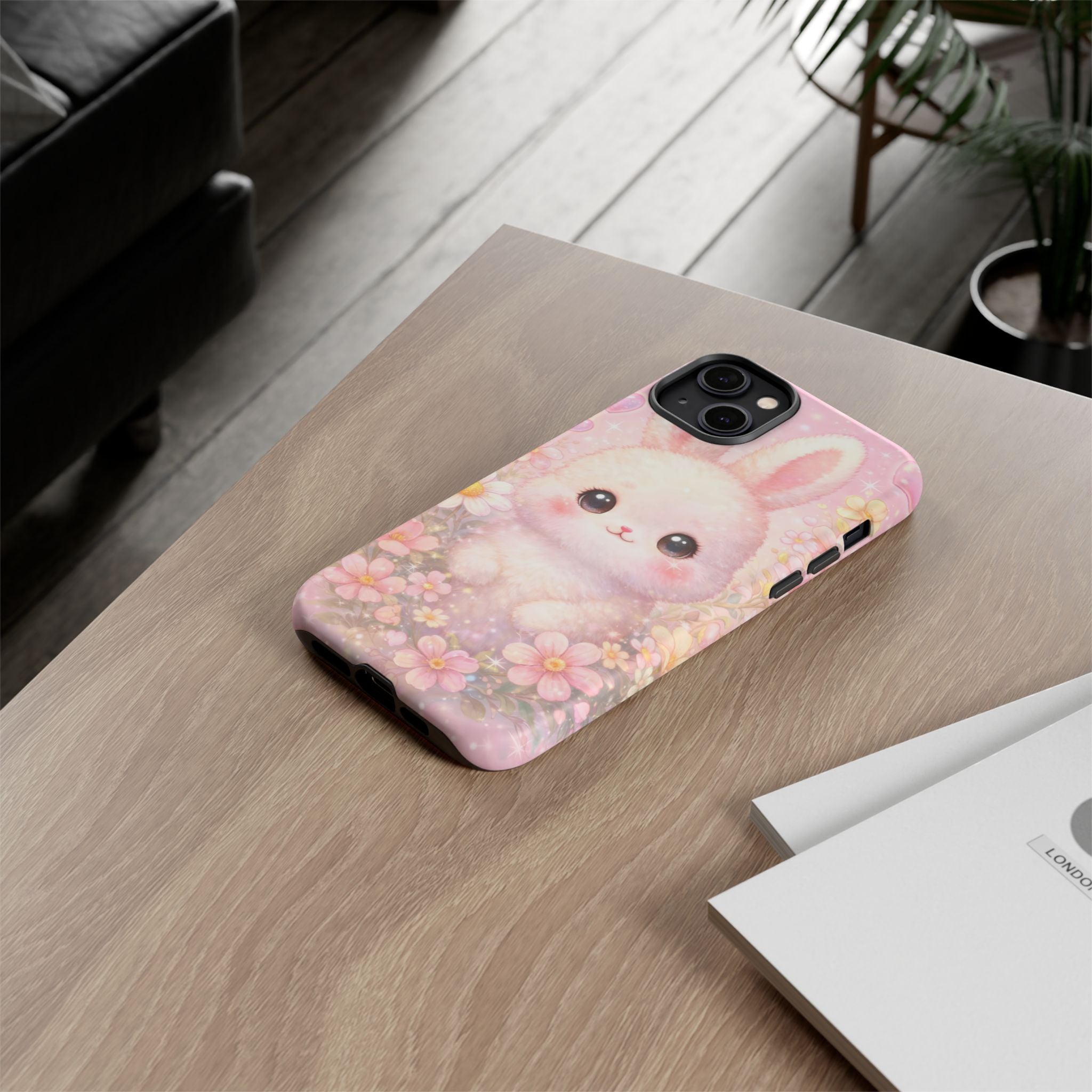 Kawaii Bunny Phone Case – Cute Pastel Bunny Floral Aesthetic iPhone Case, Adorable Kawaii Animal Phone Cover.