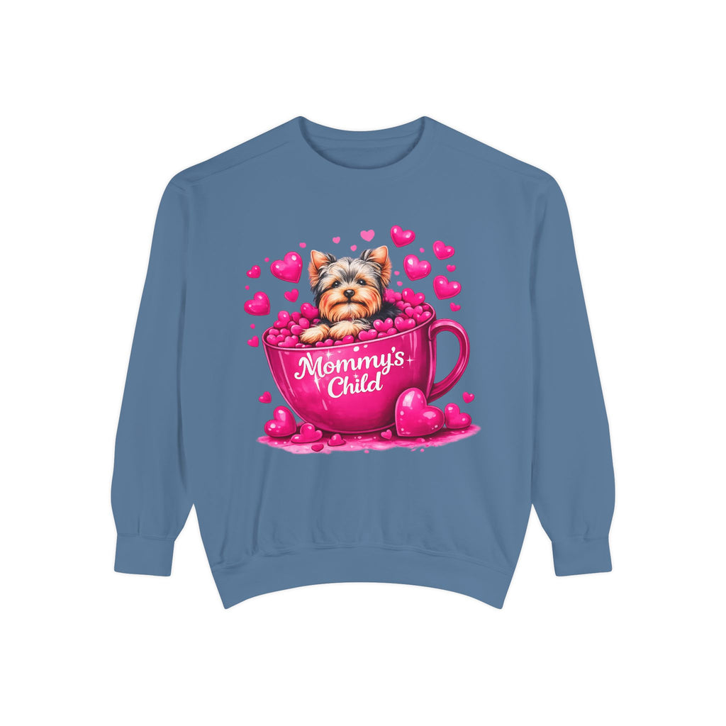 Mommy’s Child Yorkie Shirt – Cute Puppy in Mug Graphic Tee, Dog Lover Gift, Pink Heart Aesthetic, Yorkshire Terrier T-Shirt for Women