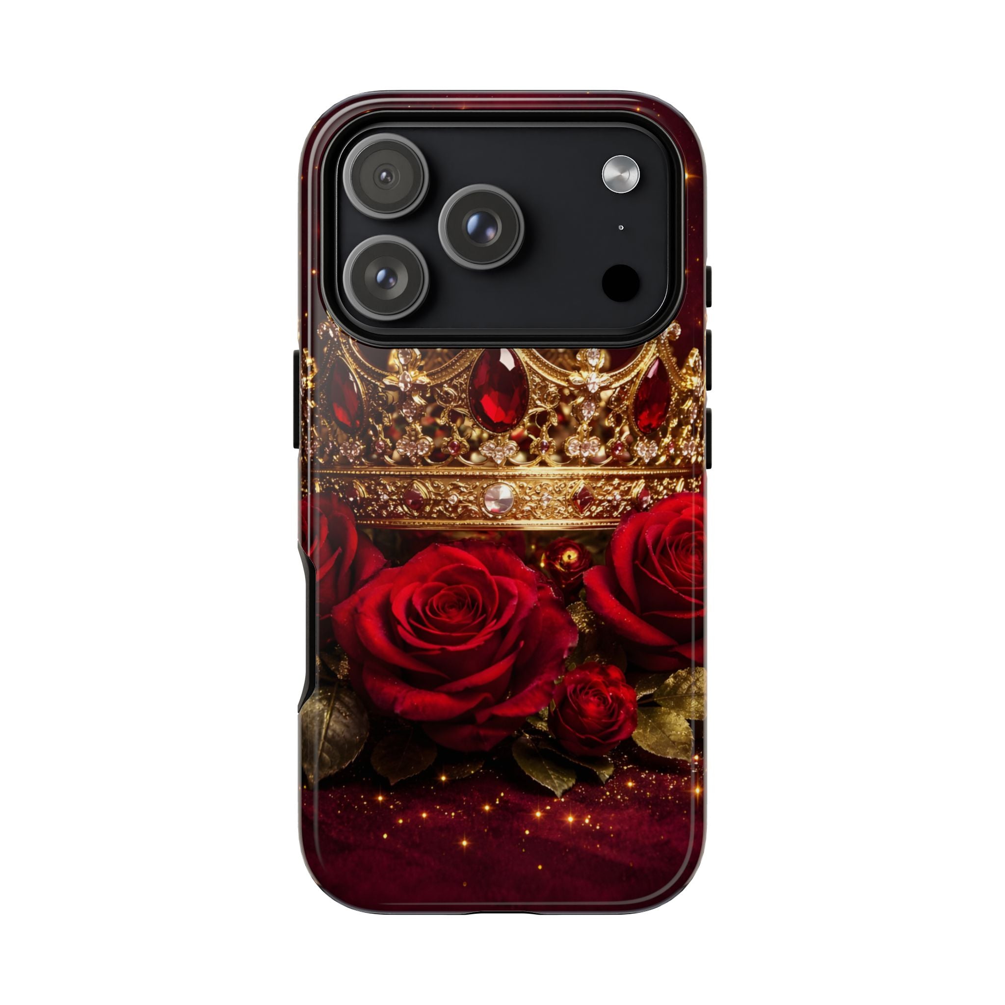 Royal Crown & Red Rose Luxury Phone Case – Gold Crown Burgundy Aesthetic iPhone Case, Regal Queen Floral Phone Cover