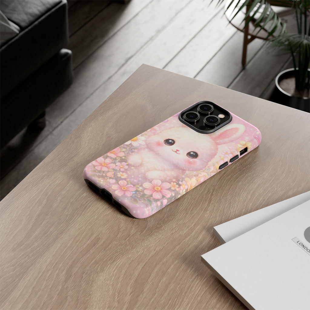 Kawaii Bunny Phone Case – Cute Pastel Bunny Floral Aesthetic iPhone Case, Adorable Kawaii Animal Phone Cover.