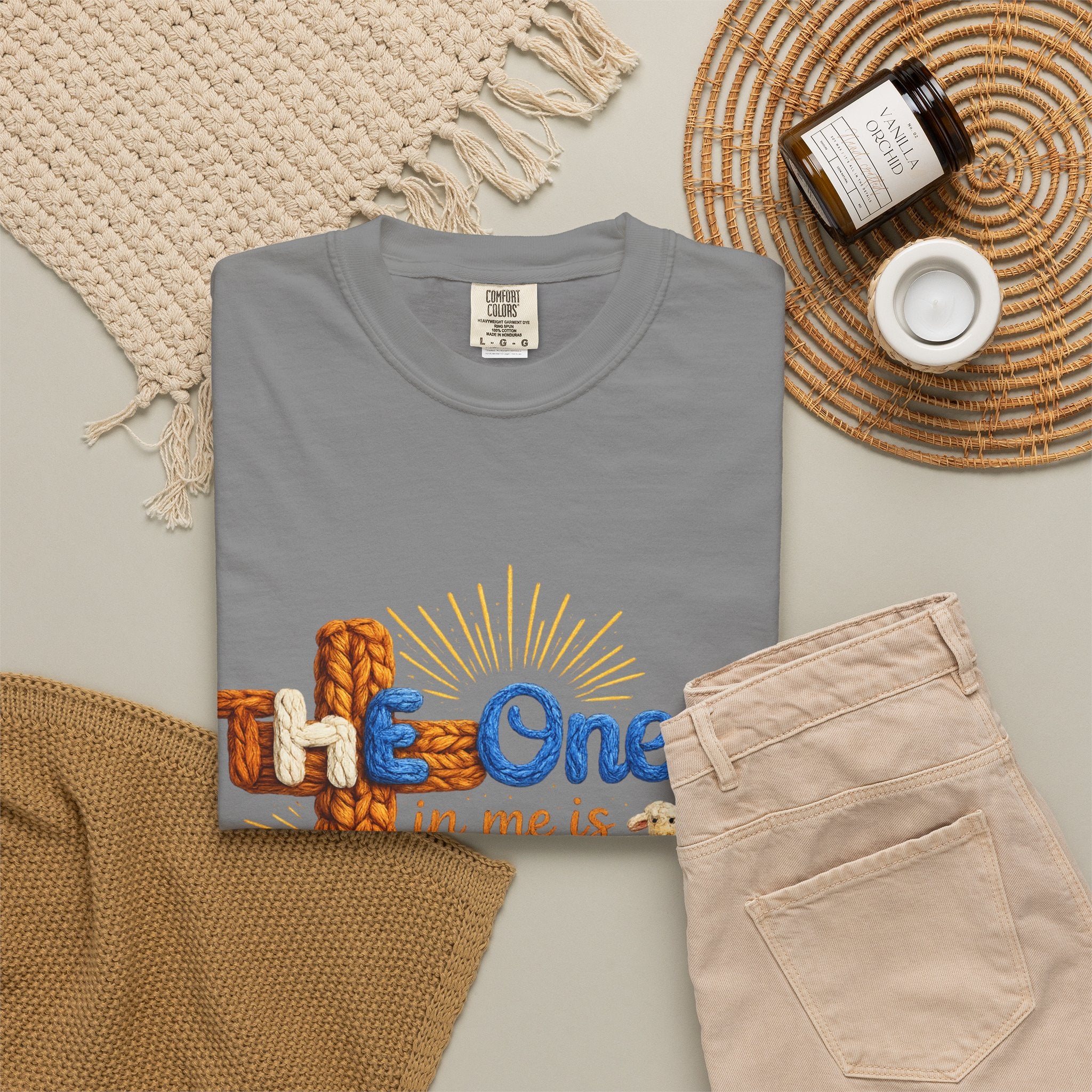 The One in Me Is Greater Shirt – Christian Crochet Style Graphic Tee, Faith Based Inspirational Bible Verse Shirt, Cute Religious Gift for Women