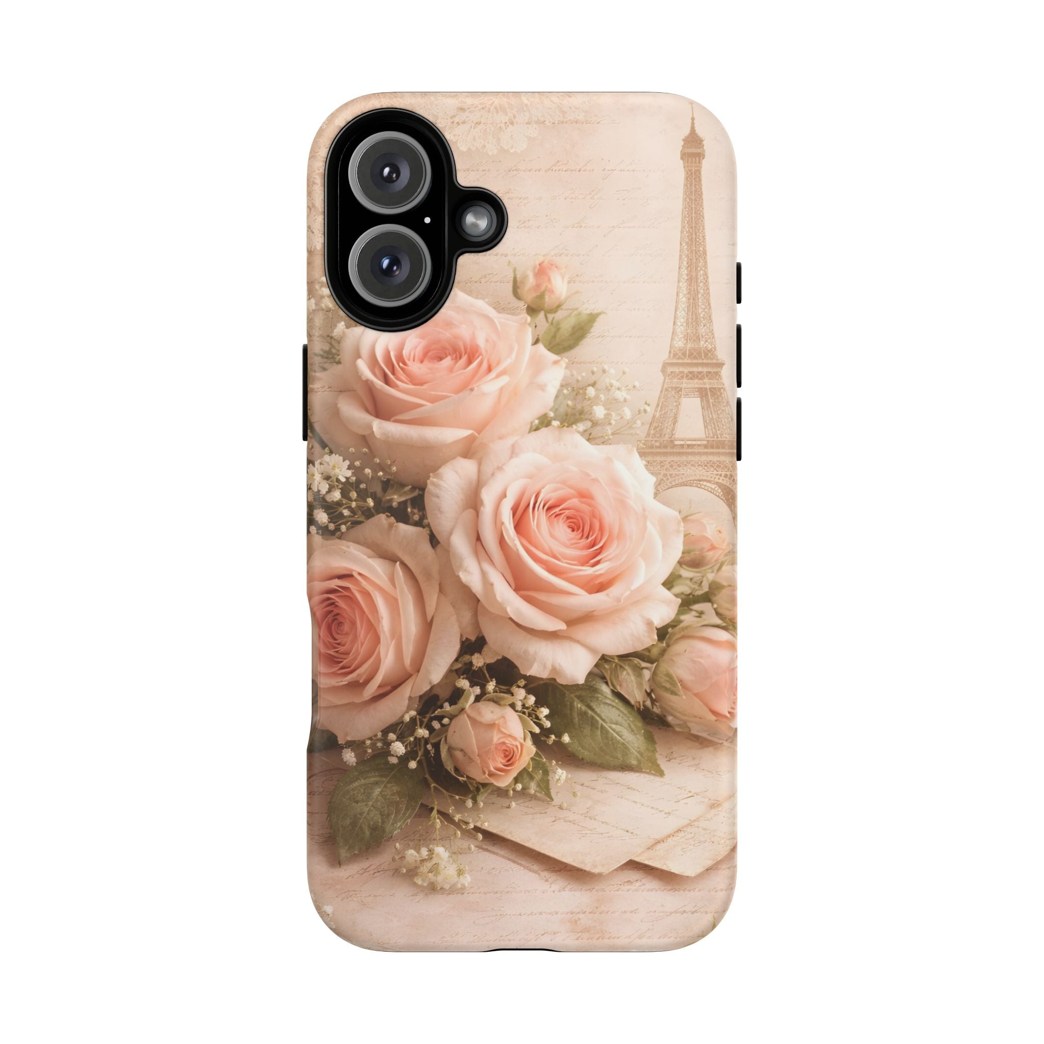 Vintage Parisian Rose Phone Case – Eiffel Tower Floral Aesthetic Luxury iPhone Case, Romantic Antique Paris Phone Cover
