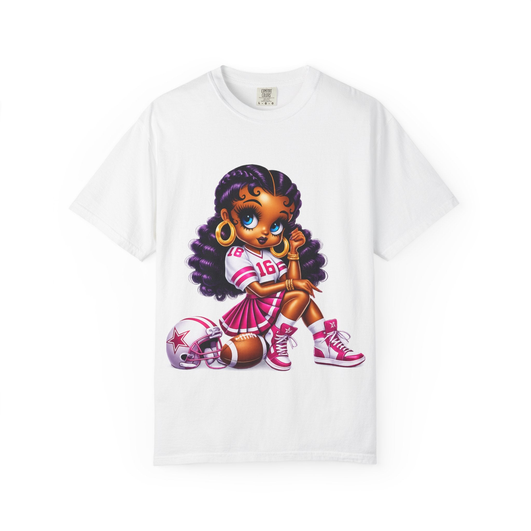 Fuchsia Football Girl Shirt – Cute Black Girl Sports Graphic Tee, Pink Cheerleader Outfit, Trendy Game Day Women’s Shirt, Girly Athlete T-Shirt