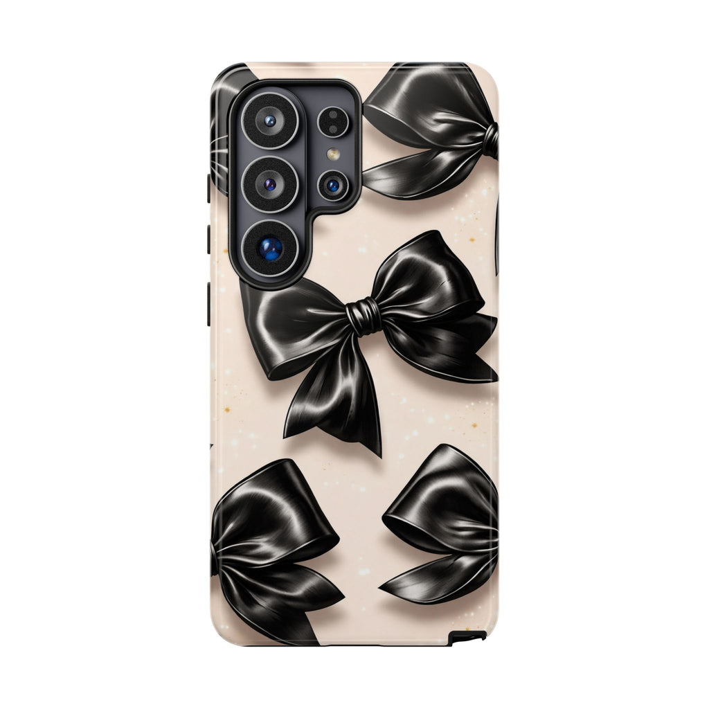 Black Bow Phone Case, Coquette Aesthetic iPhone & Samsung Case, Cute Girly Luxury Bow Cover, Feminine Minimalist Phone Case