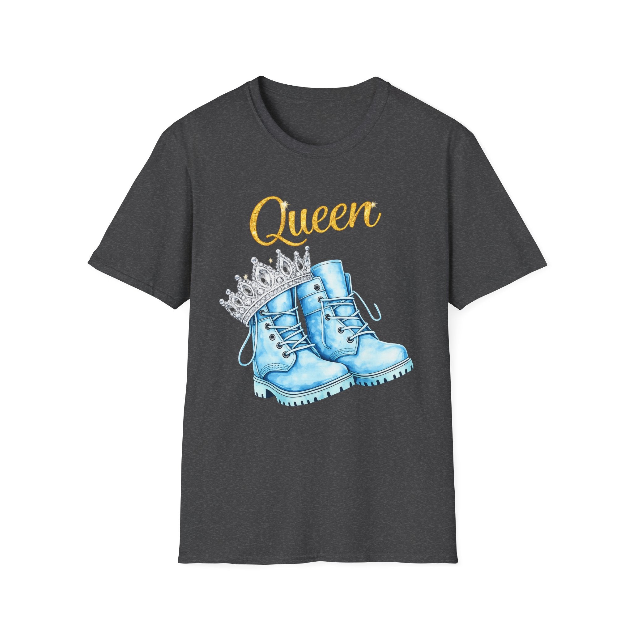Queen Light Blue Boots Shirt – Pink Crown Graphic Tee, Cute Girly Streetwear, Fashion Queen Outfit, Trendy Women’s Statement T-Shirt