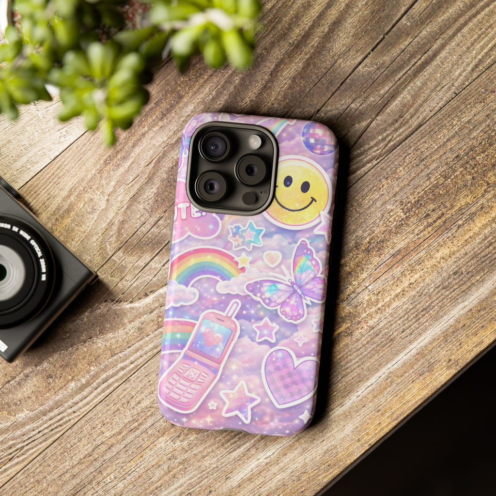 Pastel Y2K Tough Case — Cute Smiley, Rainbow & Butterfly Phone Case