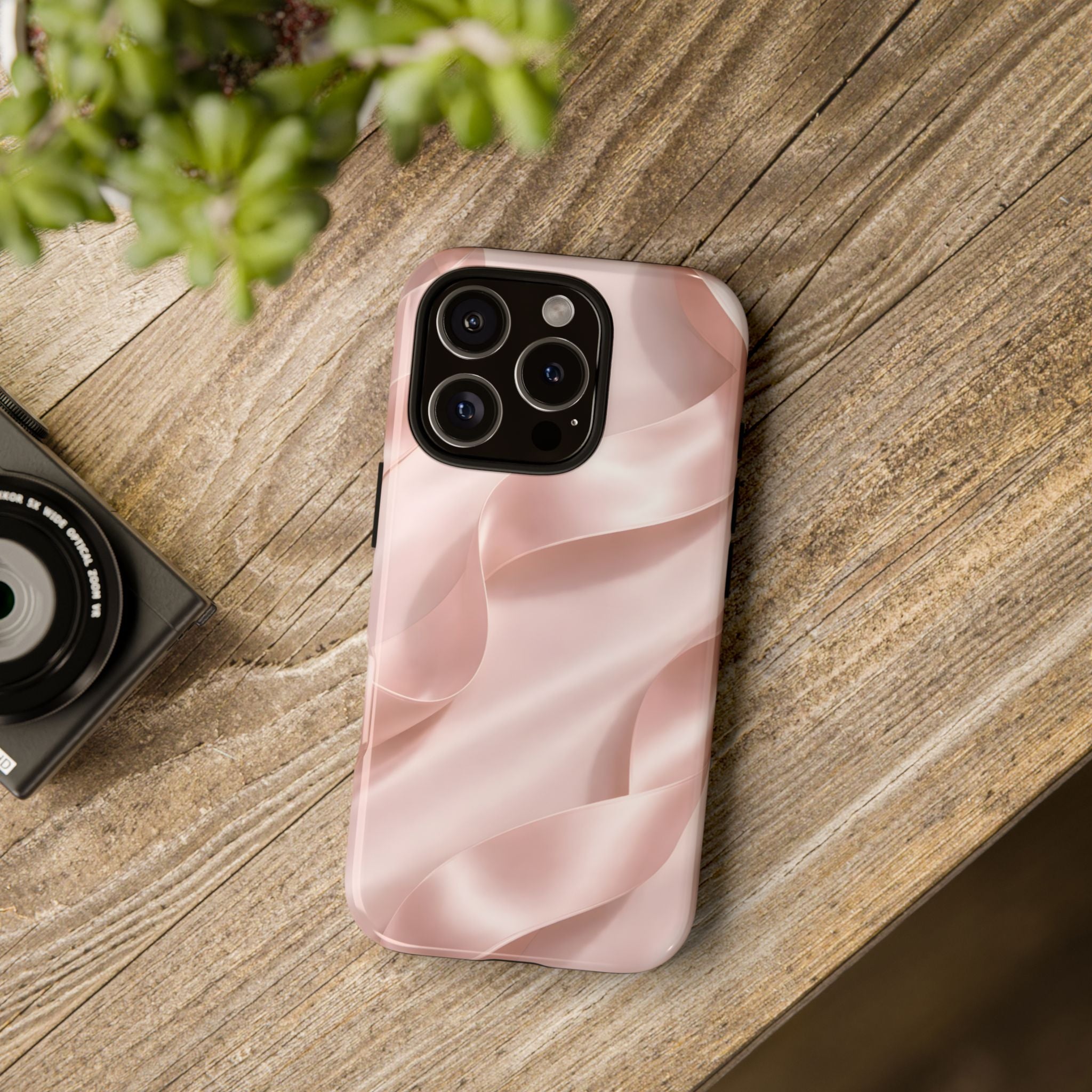Blush Pink Satin Ribbon Phone Case – Elegant Coquette Aesthetic Luxury iPhone Case, Feminine Designer Bow Phone Cover