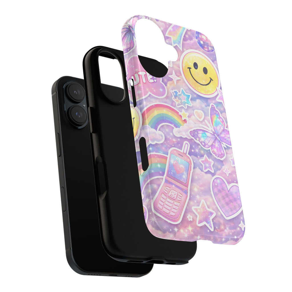 Pastel Y2K Tough Case — Cute Smiley, Rainbow & Butterfly Phone Case
