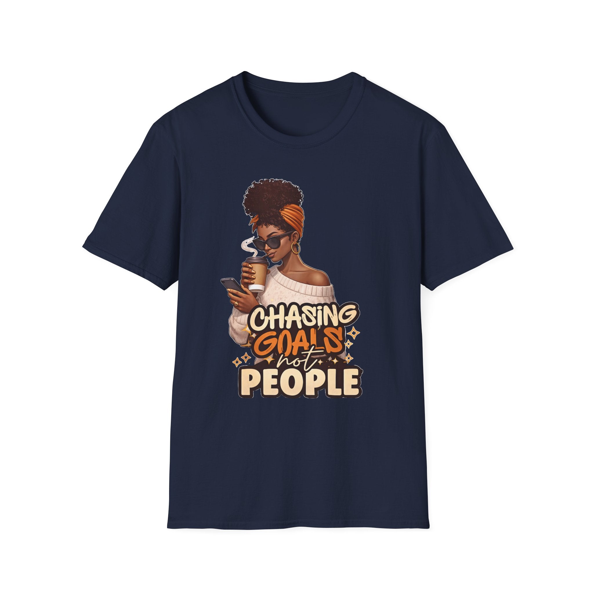 Chasing Goals Not People T-Shirt — Motivational Afro Woman Graphic Tee