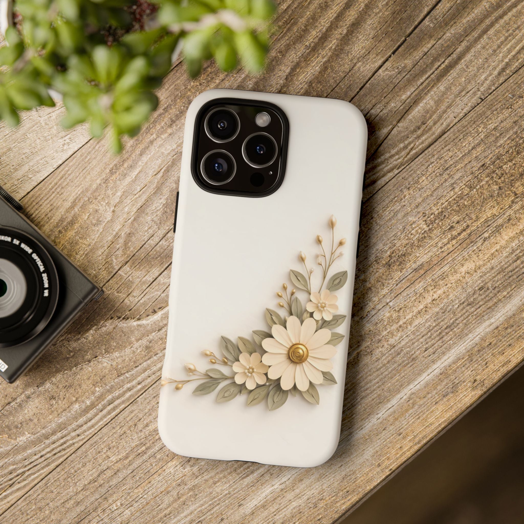 Floral Daisies Tough Case — Protective Phone Case with Cream Vintage Flower Design