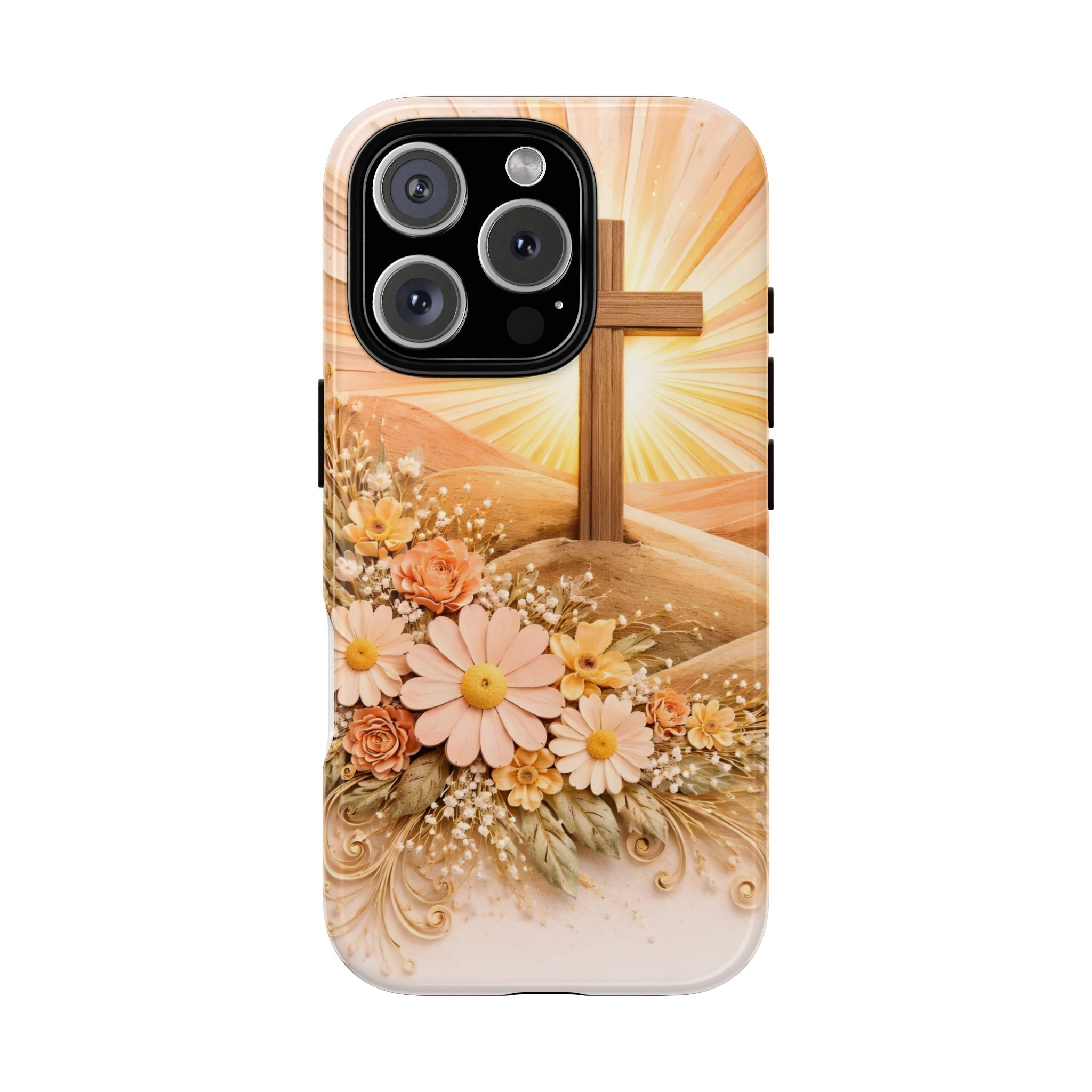 Religious Phone Case — Cross & Sunrise Floral iPhone Cover