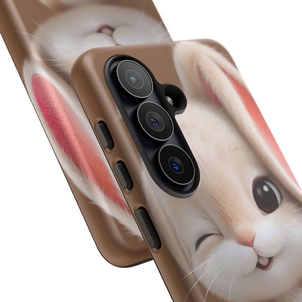 Adorable Kawaii Bunny Phone Case – Cute Winking Rabbit Aesthetic Case – Soft Pastel Bunny Cover – Gift for Bunny Lovers.