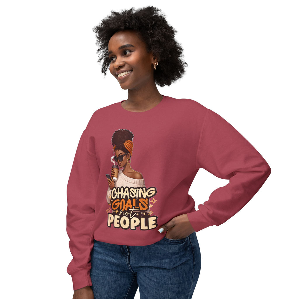 Chasing Goals Not People Hoodie – Motivational Aesthetic Black Woman Graphic Hoodie, Cozy Neutral Streetwear, Empowered Women Sweatshirt