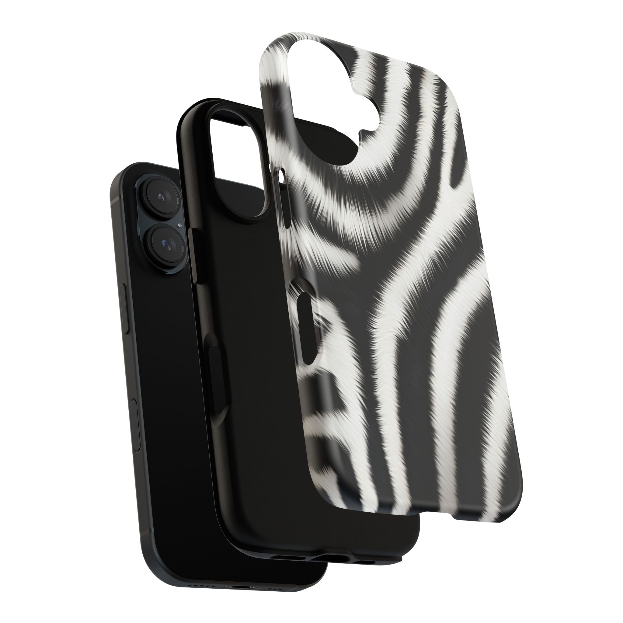 Zebra Print Tough Phone Case — Black & White Animal Pattern Protective Cover
