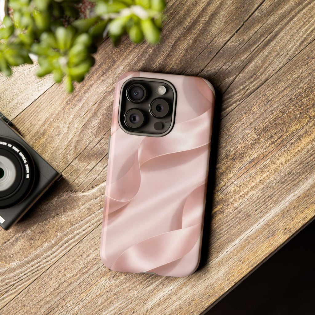Blush Pink Satin Ribbon Phone Case – Elegant Coquette Aesthetic Luxury iPhone Case, Feminine Designer Bow Phone Cover