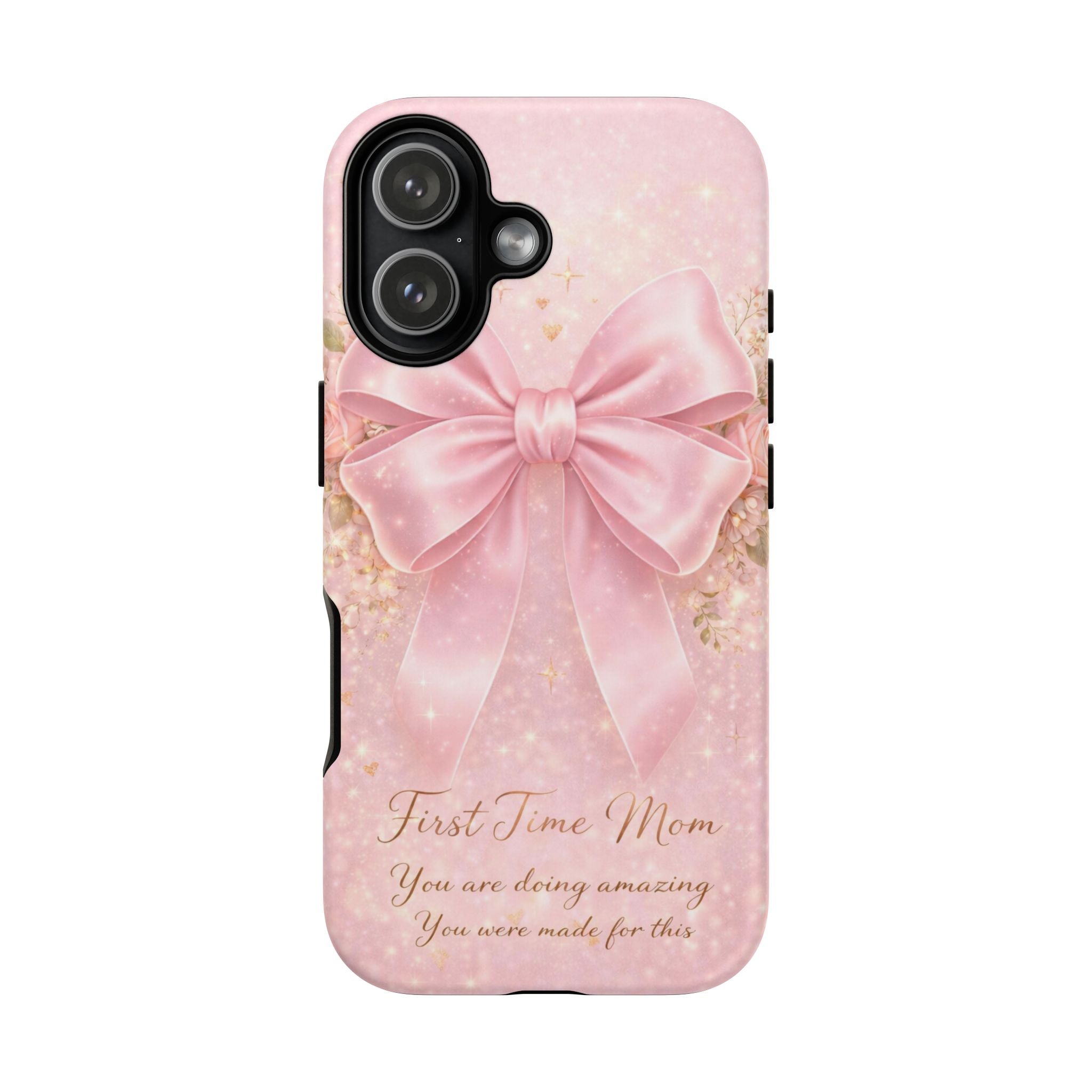 Coquette Pink Bow Phone Case, First Time Mom Aesthetic Case, Soft Girl iPhone Cover, Cute Feminine Mom Case