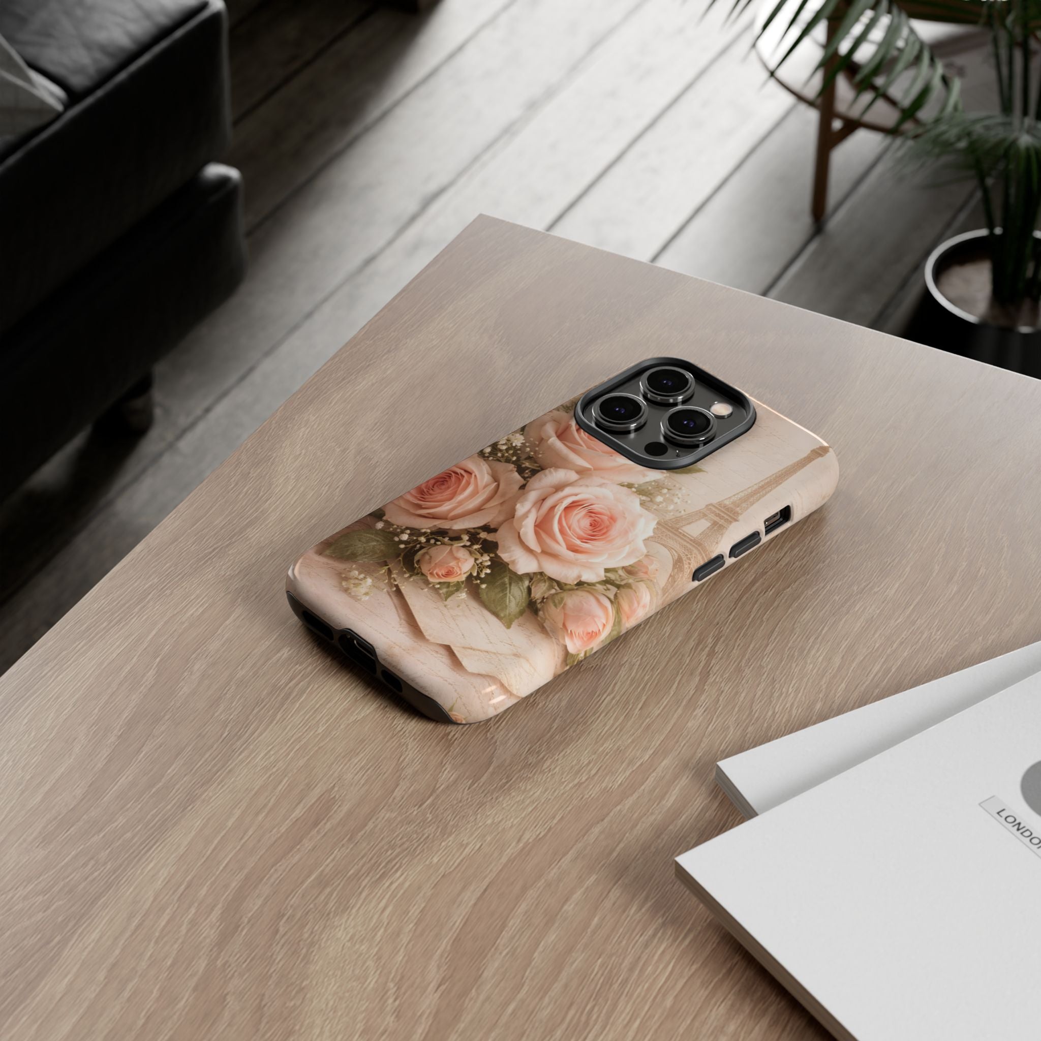 Vintage Parisian Rose Phone Case – Eiffel Tower Floral Aesthetic Luxury iPhone Case, Romantic Antique Paris Phone Cover