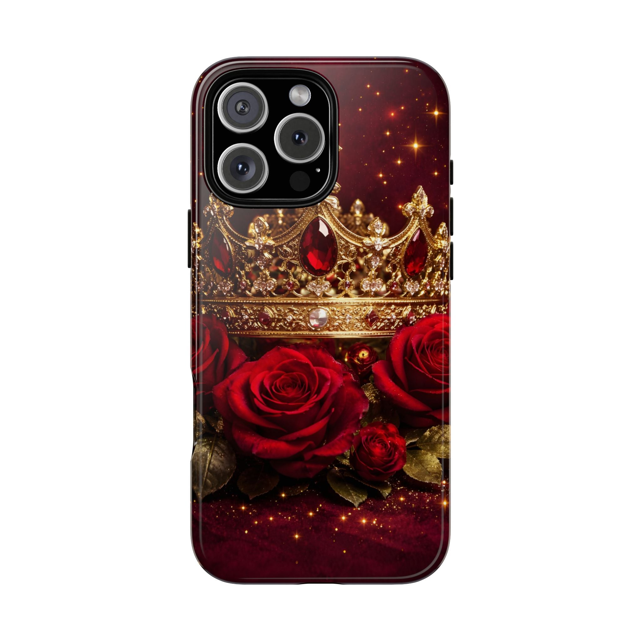 Royal Crown & Red Rose Luxury Phone Case – Gold Crown Burgundy Aesthetic iPhone Case, Regal Queen Floral Phone Cover