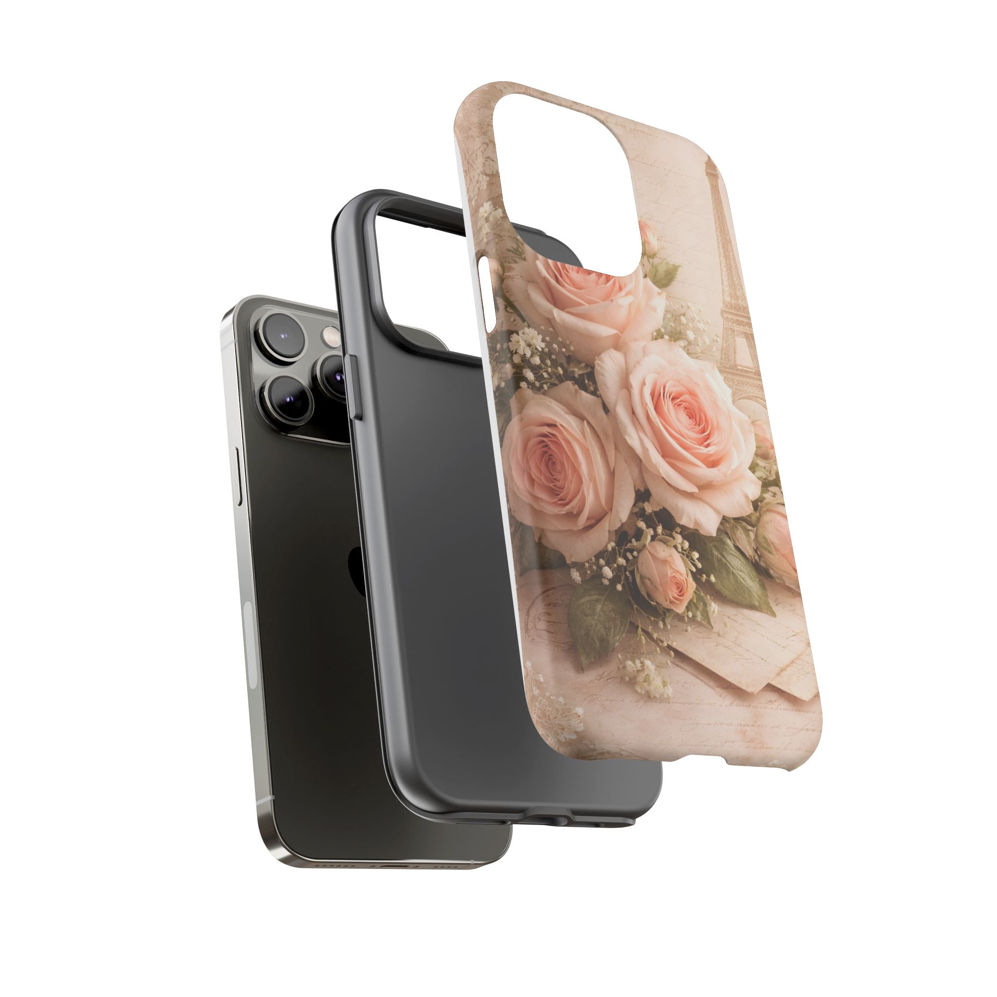 Vintage Parisian Rose Phone Case – Eiffel Tower Floral Aesthetic Luxury iPhone Case, Romantic Antique Paris Phone Cover