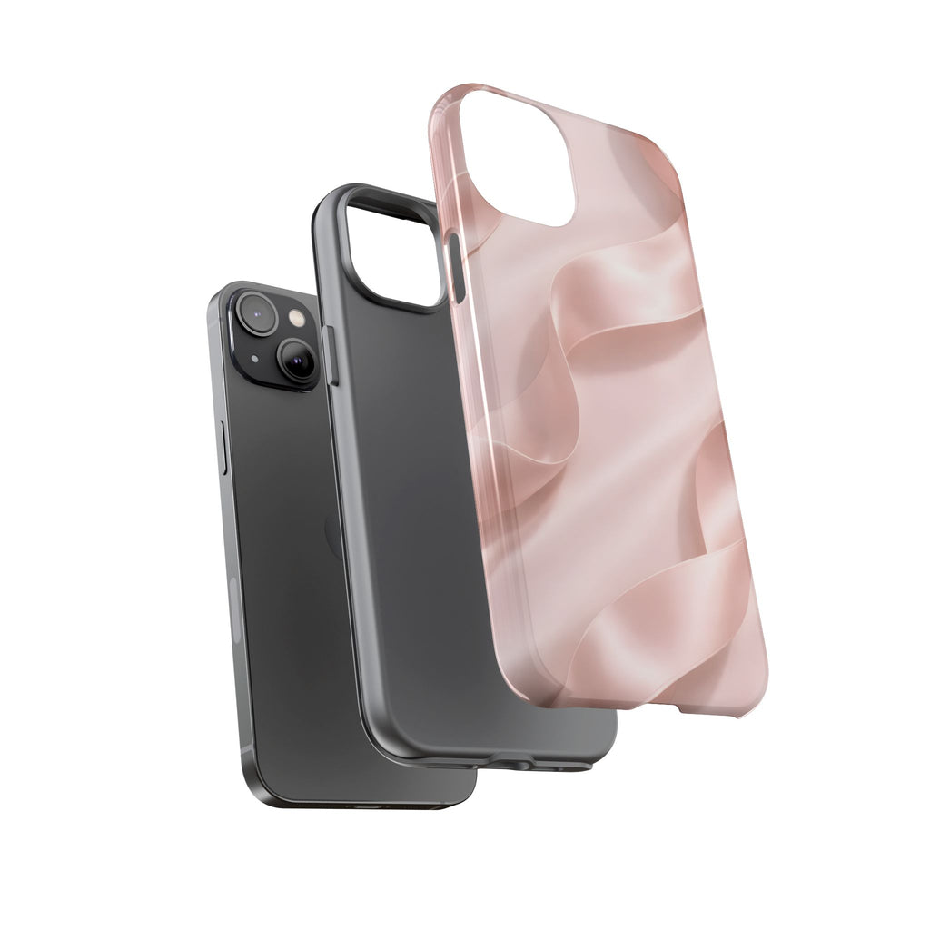 Blush Pink Satin Ribbon Phone Case – Elegant Coquette Aesthetic Luxury iPhone Case, Feminine Designer Bow Phone Cover
