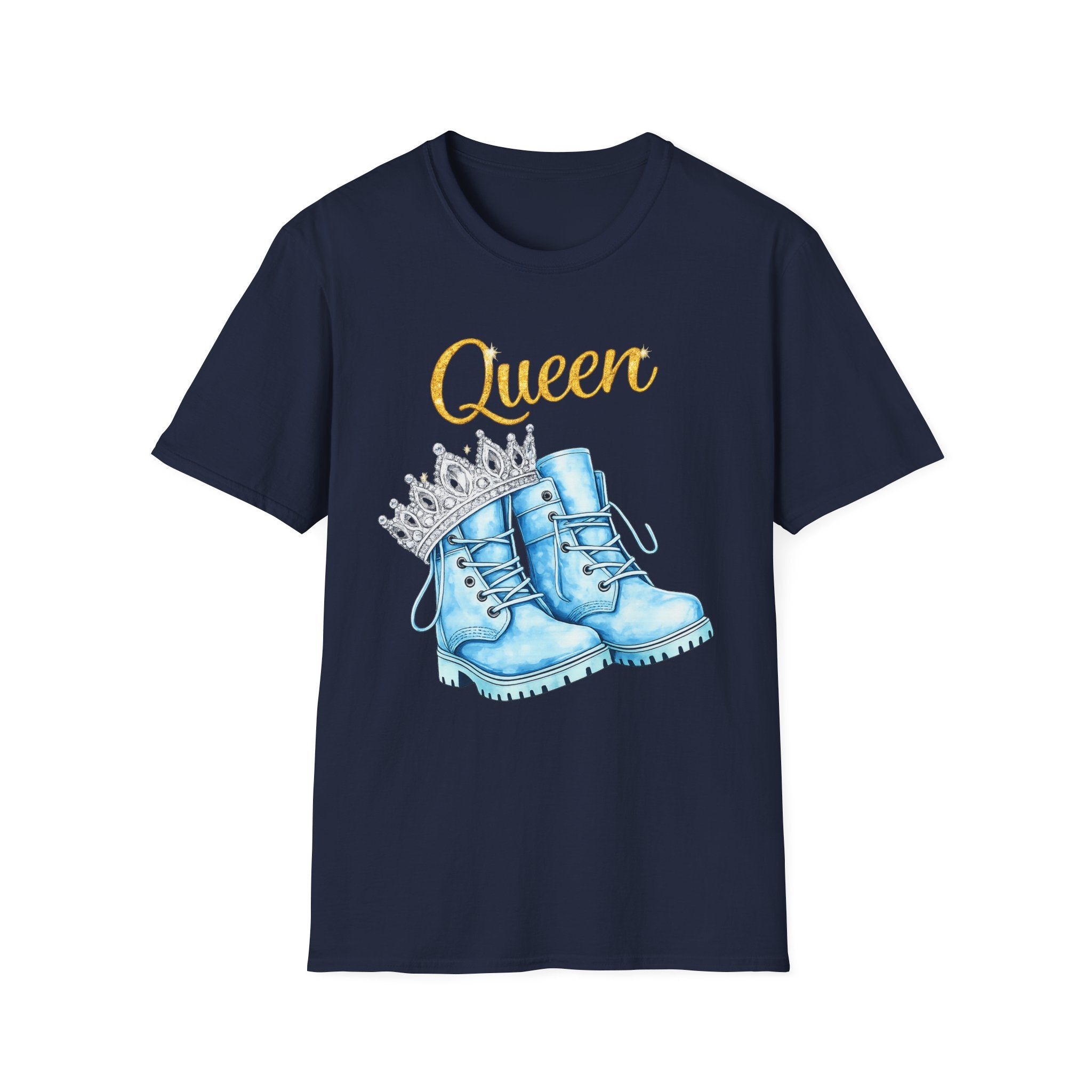 Queen Light Blue Boots Shirt – Pink Crown Graphic Tee, Cute Girly Streetwear, Fashion Queen Outfit, Trendy Women’s Statement T-Shirt