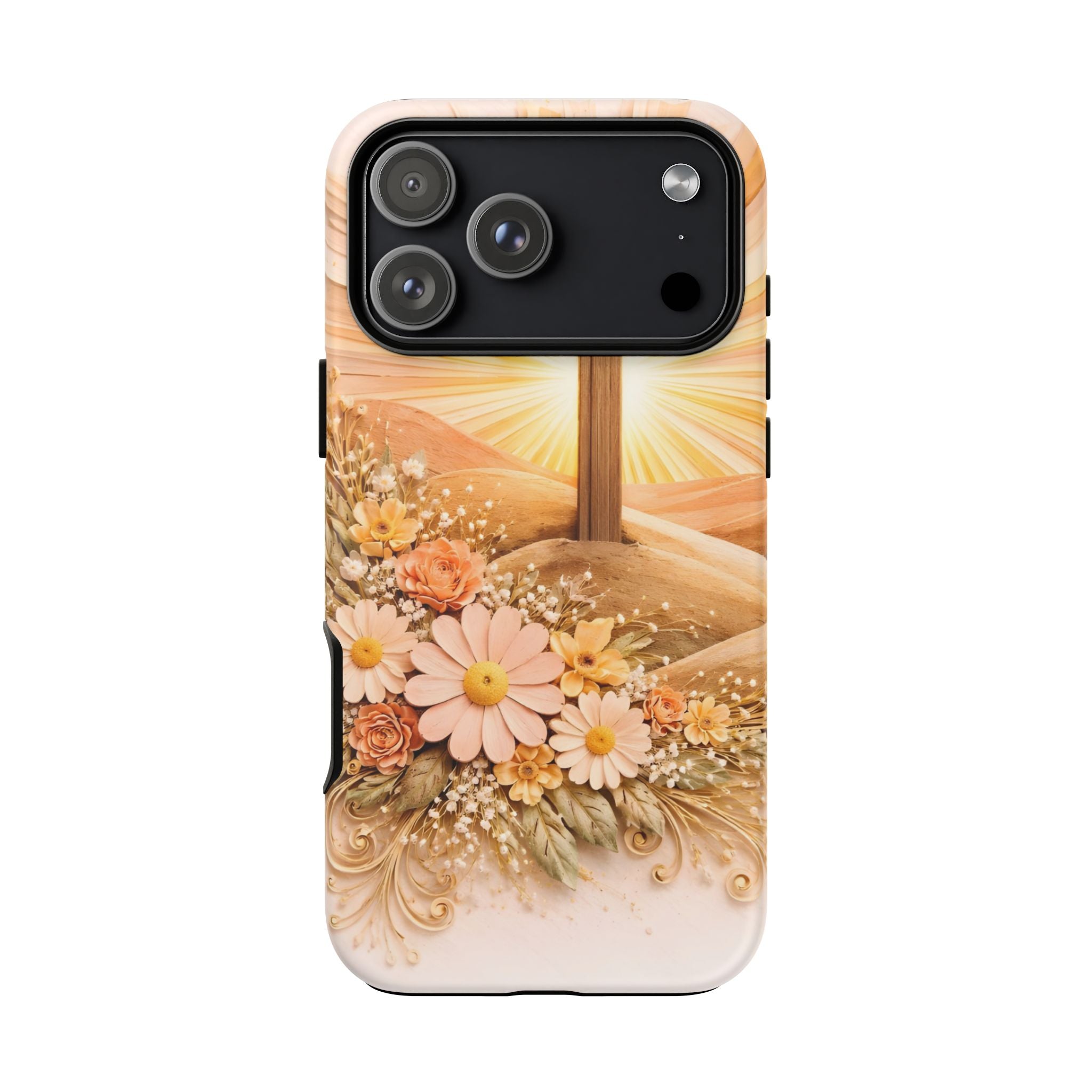 Religious Phone Case — Cross & Sunrise Floral iPhone Cover