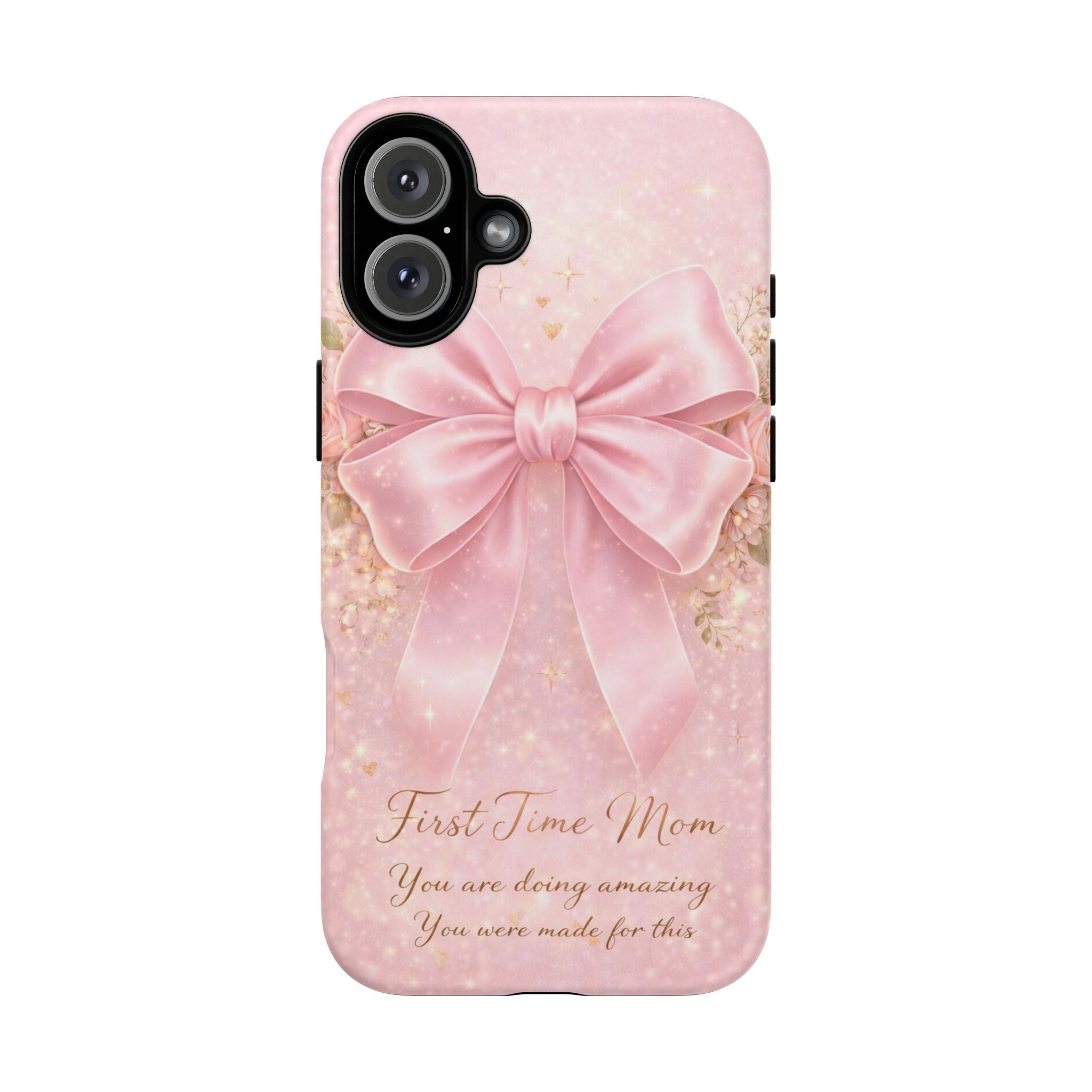 Coquette Pink Bow Phone Case, First Time Mom Aesthetic Case, Soft Girl iPhone Cover, Cute Feminine Mom Case