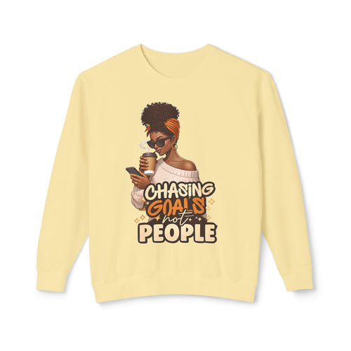 Chasing Goals Not People Hoodie – Motivational Aesthetic Black Woman Graphic Hoodie, Cozy Neutral Streetwear, Empowered Women Sweatshirt