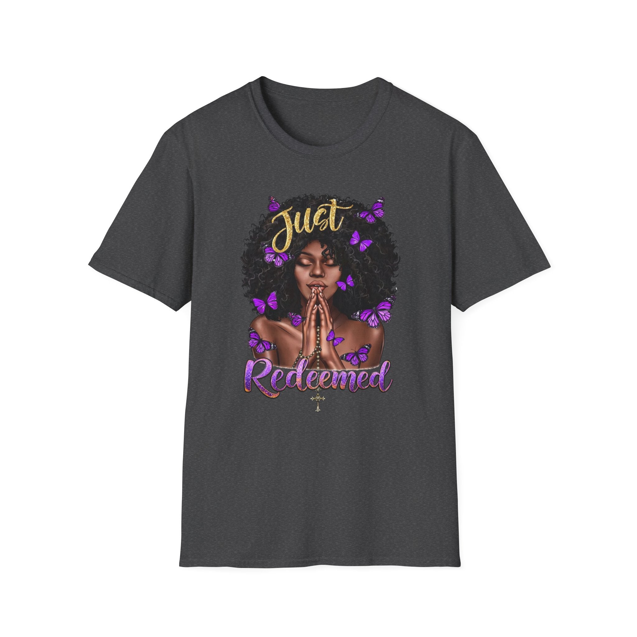 Redeemed Christian Afro Woman T-Shirt – Faith-Based Butterfly Design, Inspirational Black Woman Graphic Tee, Spiritual Gift for Women