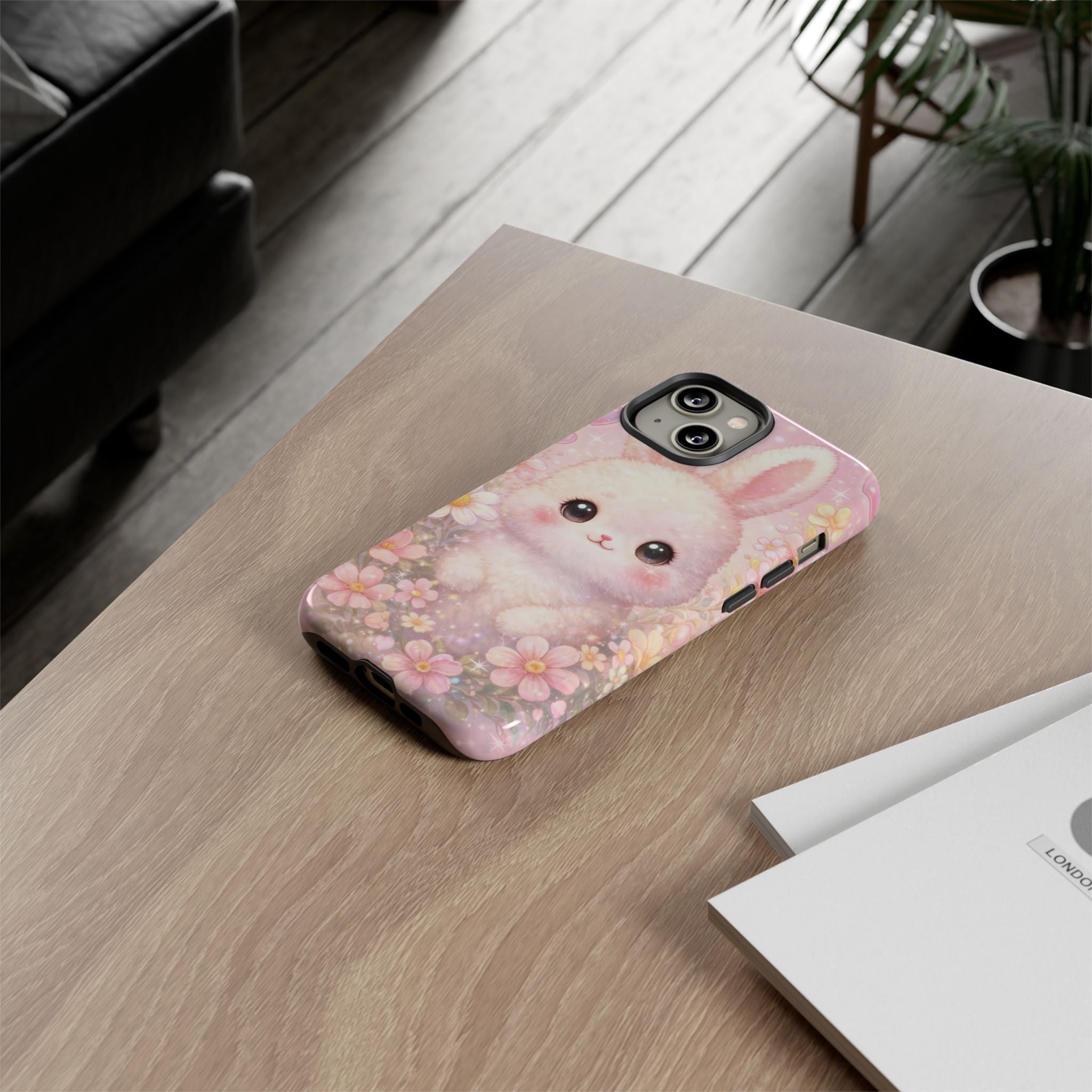 Kawaii Bunny Phone Case – Cute Pastel Bunny Floral Aesthetic iPhone Case, Adorable Kawaii Animal Phone Cover.