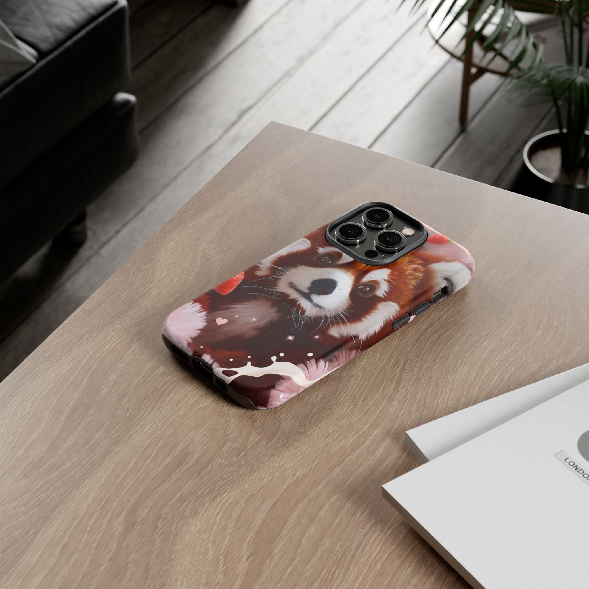 Red Panda with Strawberries Tough Phone Case — Cute Protective Phone Case