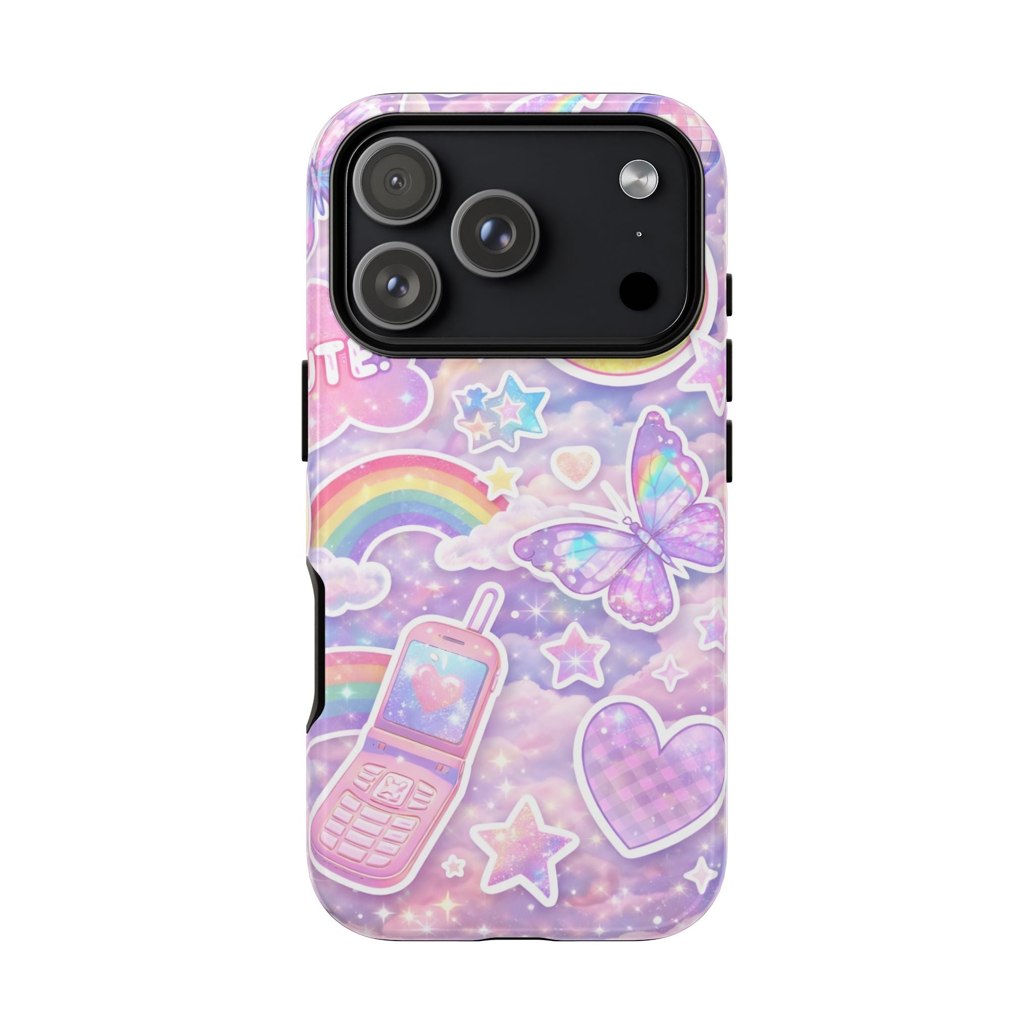 Pastel Y2K Tough Case — Cute Smiley, Rainbow & Butterfly Phone Case