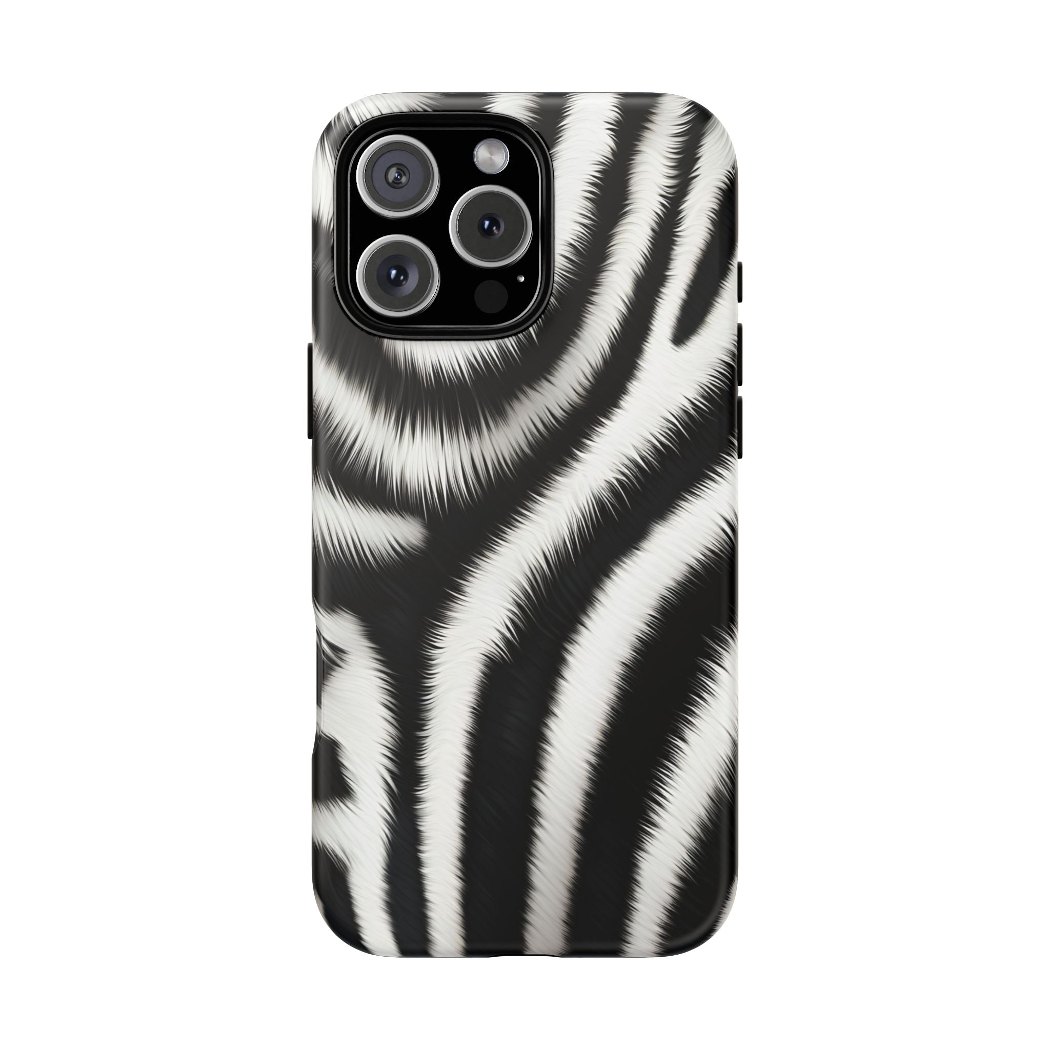 Zebra Print Tough Phone Case — Black & White Animal Pattern Protective Cover
