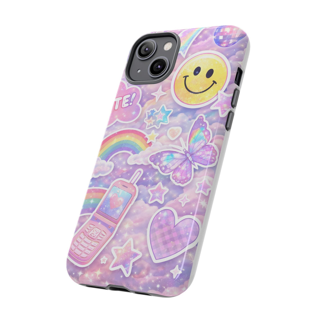 Pastel Y2K Tough Case — Cute Smiley, Rainbow & Butterfly Phone Case
