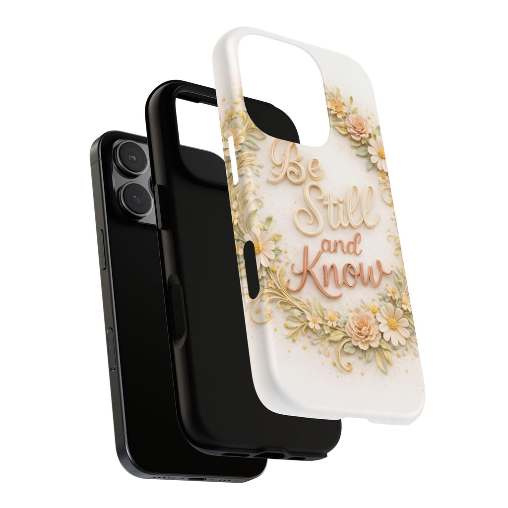 Be Still and Know Floral Tough Phone Case — Protective iPhone Case with Inspirational Quote
