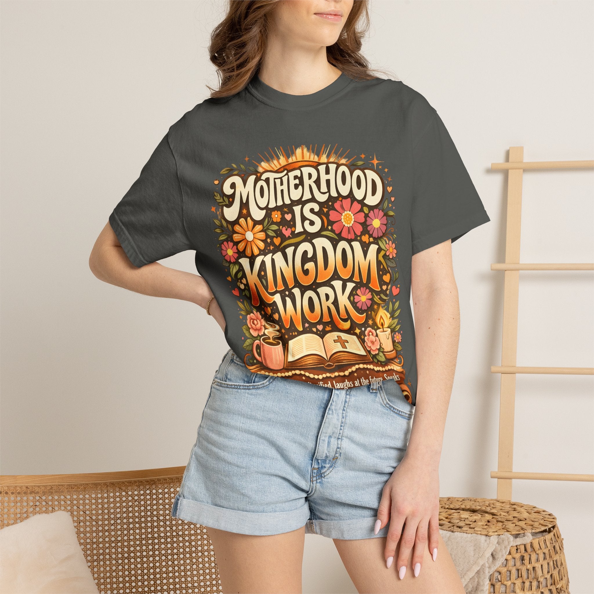 Motherhood Is Kingdom Work T-Shirt — Christian Mom Graphic Tee (Proverbs 31:27)