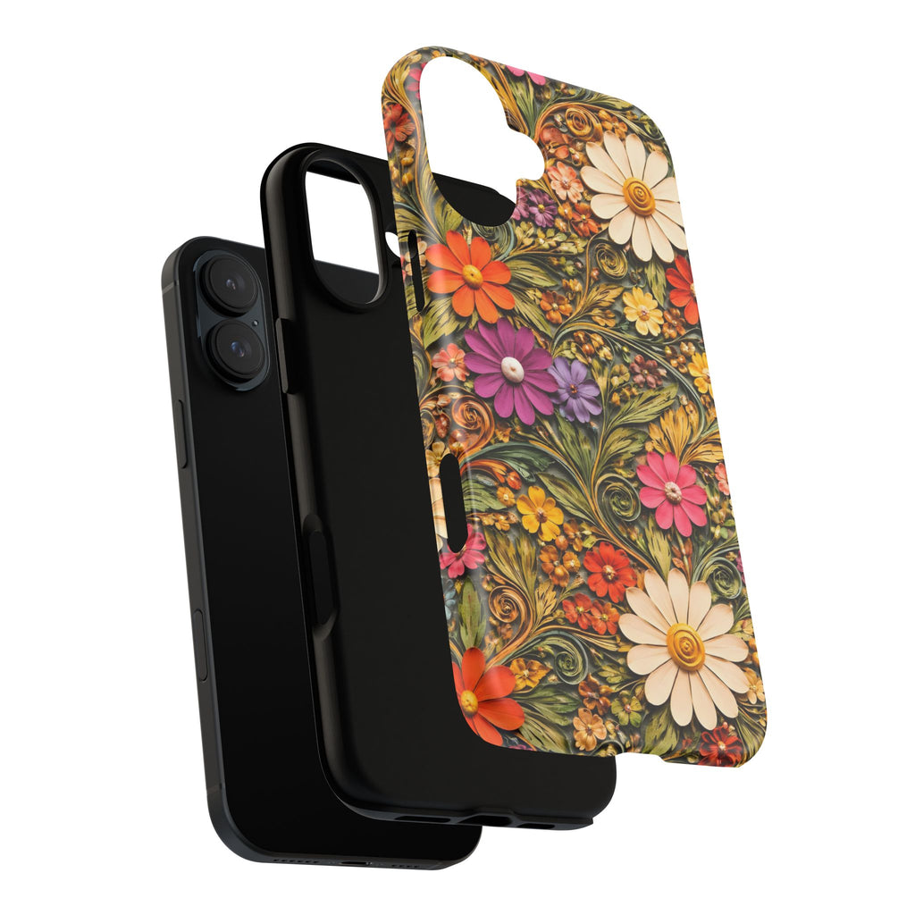 Floral Embossed Phone Case — Vintage Daisy Garden Protective Cover
