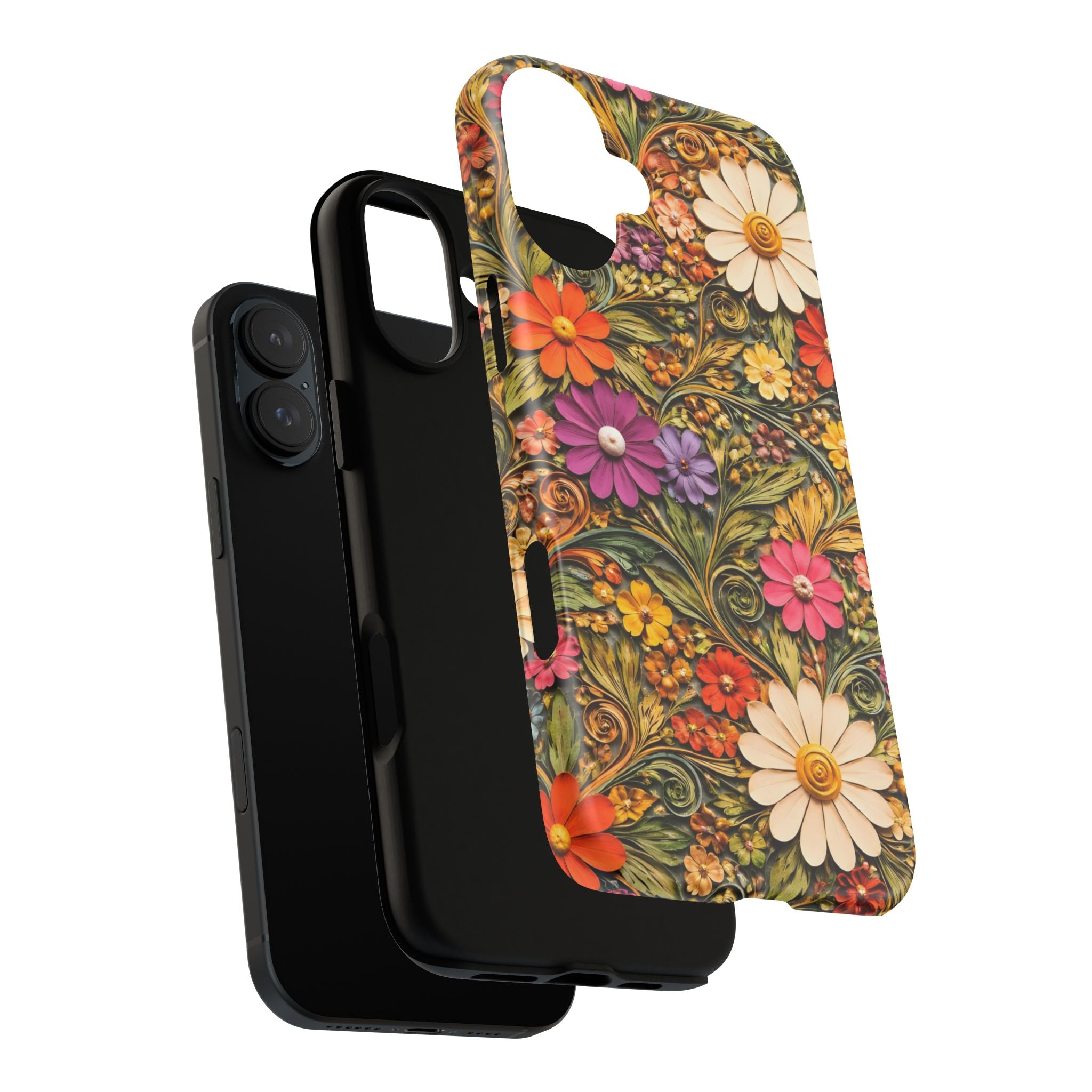 Floral Embossed Phone Case — Vintage Daisy Garden Protective Cover