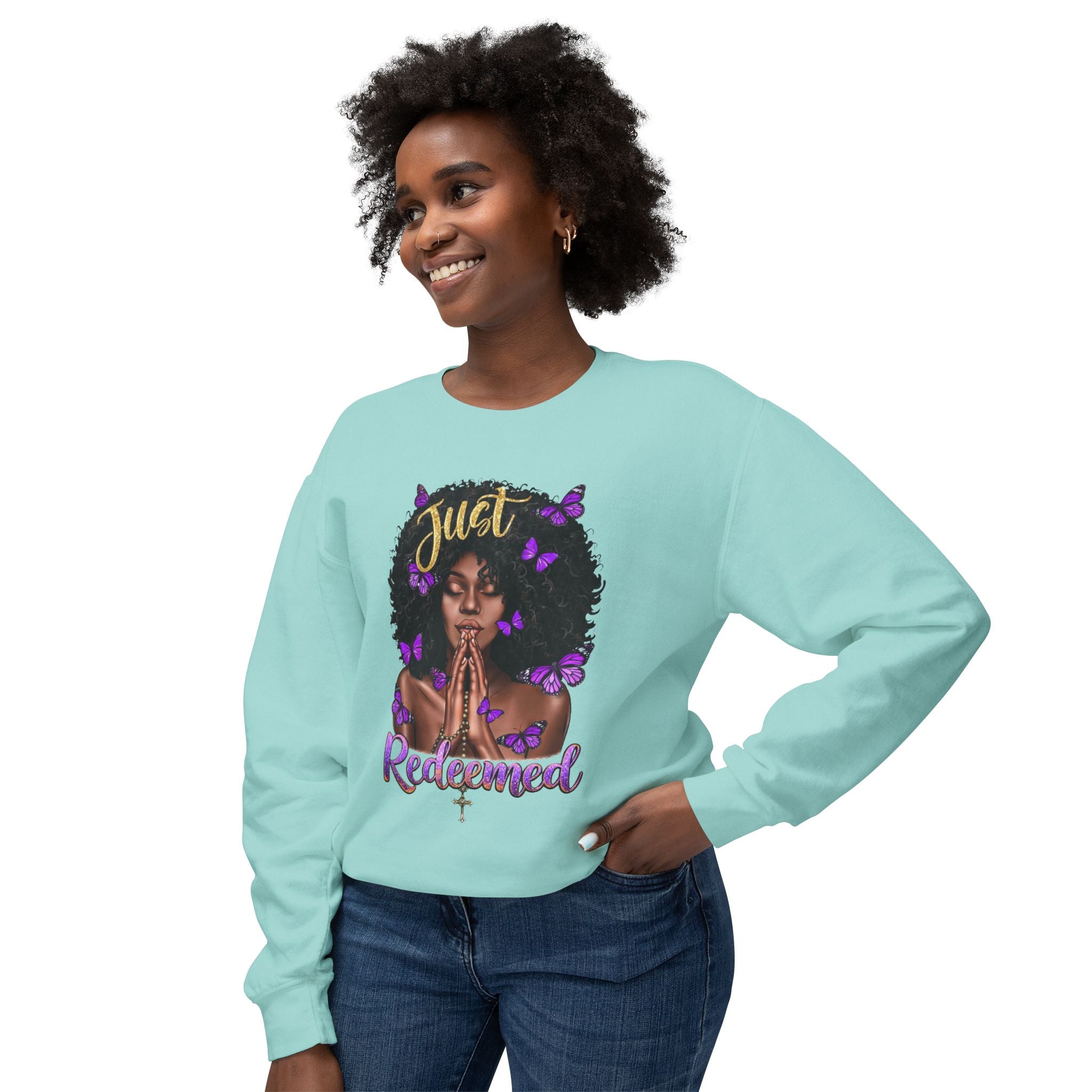 Redeemed Christian Afro Woman T-Shirt – Faith-Based Butterfly Design, Inspirational Black Woman Graphic Tee, Spiritual Gift for Women