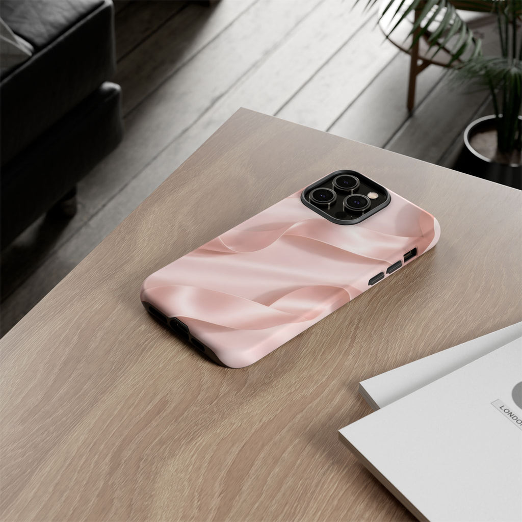 Blush Pink Satin Ribbon Phone Case – Elegant Coquette Aesthetic Luxury iPhone Case, Feminine Designer Bow Phone Cover