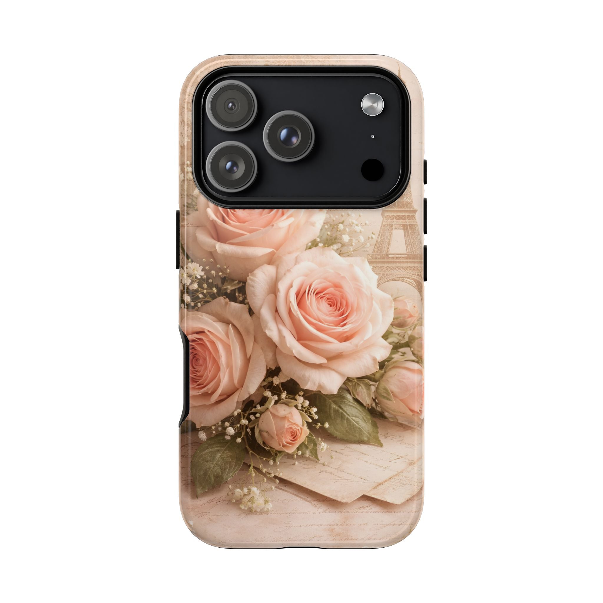 Vintage Parisian Rose Phone Case – Eiffel Tower Floral Aesthetic Luxury iPhone Case, Romantic Antique Paris Phone Cover
