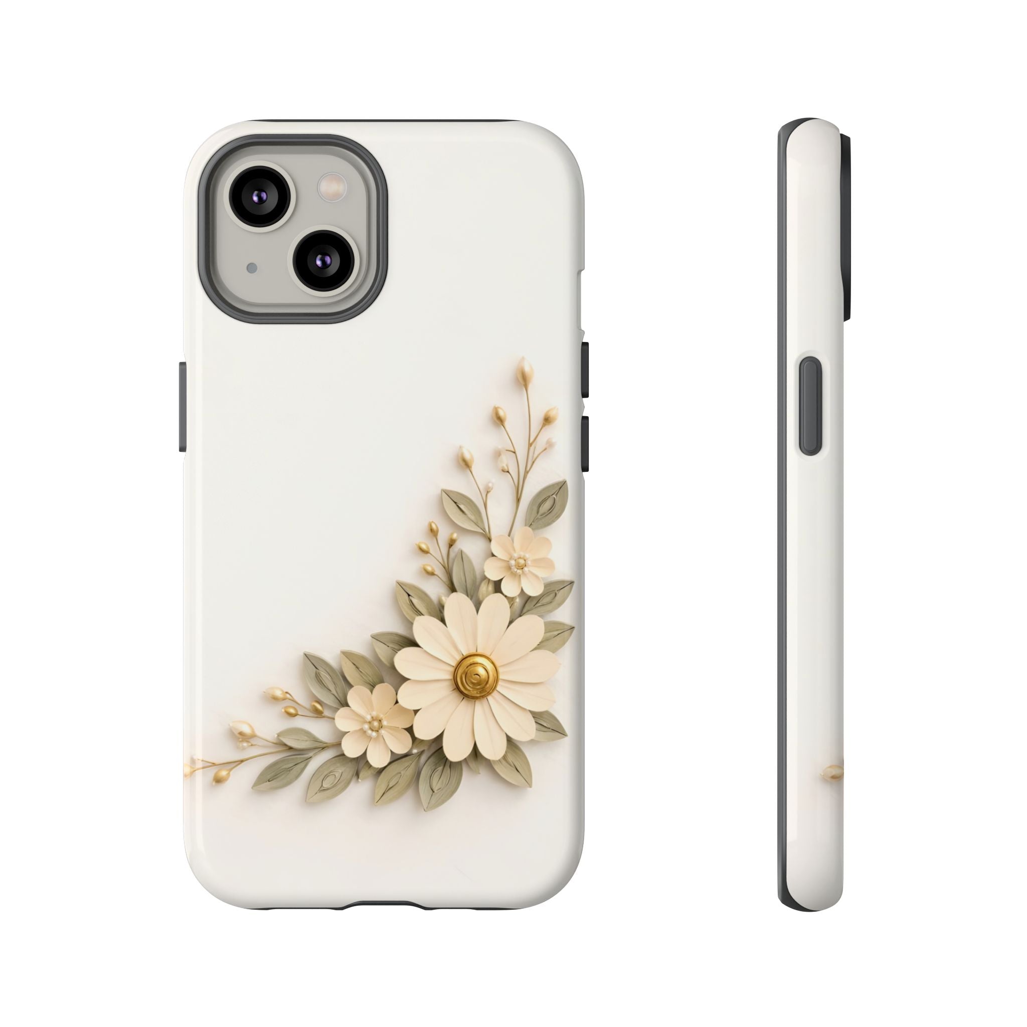 Floral Daisies Tough Case — Protective Phone Case with Cream Vintage Flower Design