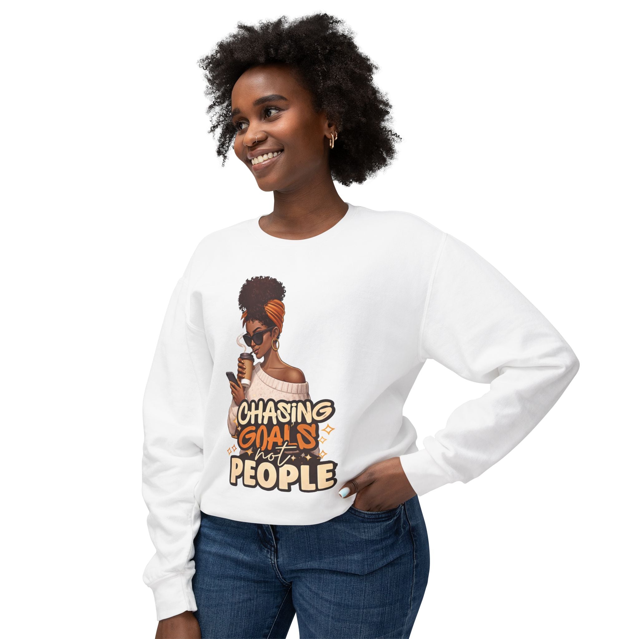 Chasing Goals Not People Hoodie – Motivational Aesthetic Black Woman Graphic Hoodie, Cozy Neutral Streetwear, Empowered Women Sweatshirt