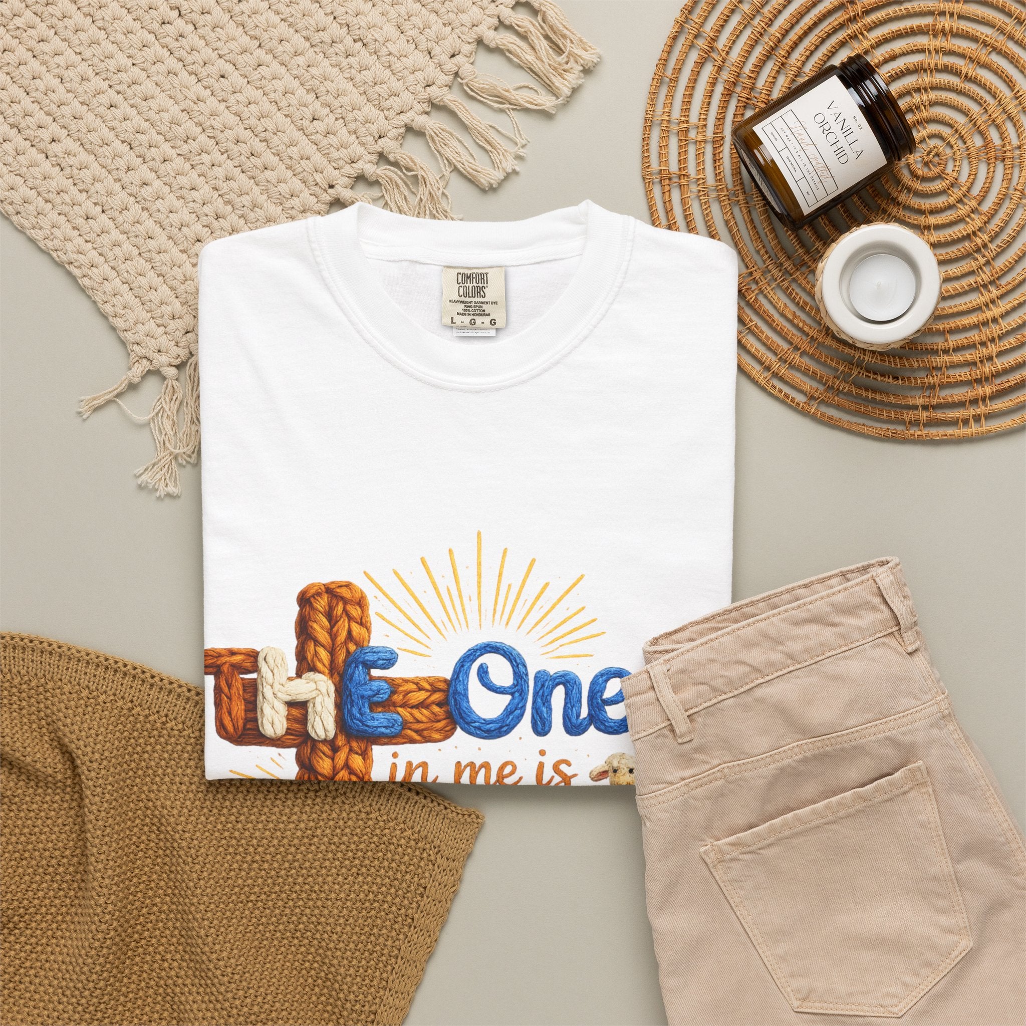 The One in Me Is Greater Shirt – Christian Crochet Style Graphic Tee, Faith Based Inspirational Bible Verse Shirt, Cute Religious Gift for Women