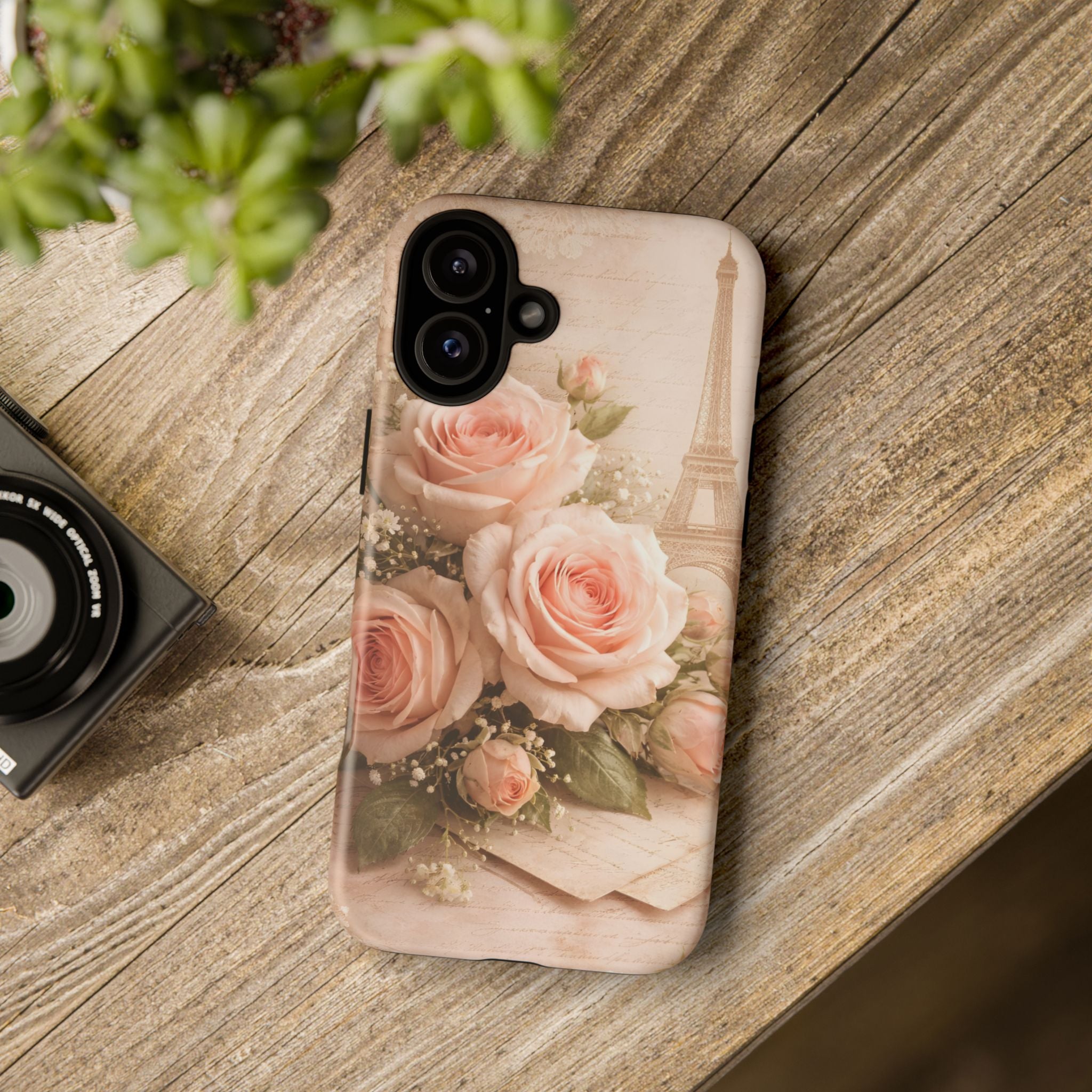 Vintage Parisian Rose Phone Case – Eiffel Tower Floral Aesthetic Luxury iPhone Case, Romantic Antique Paris Phone Cover