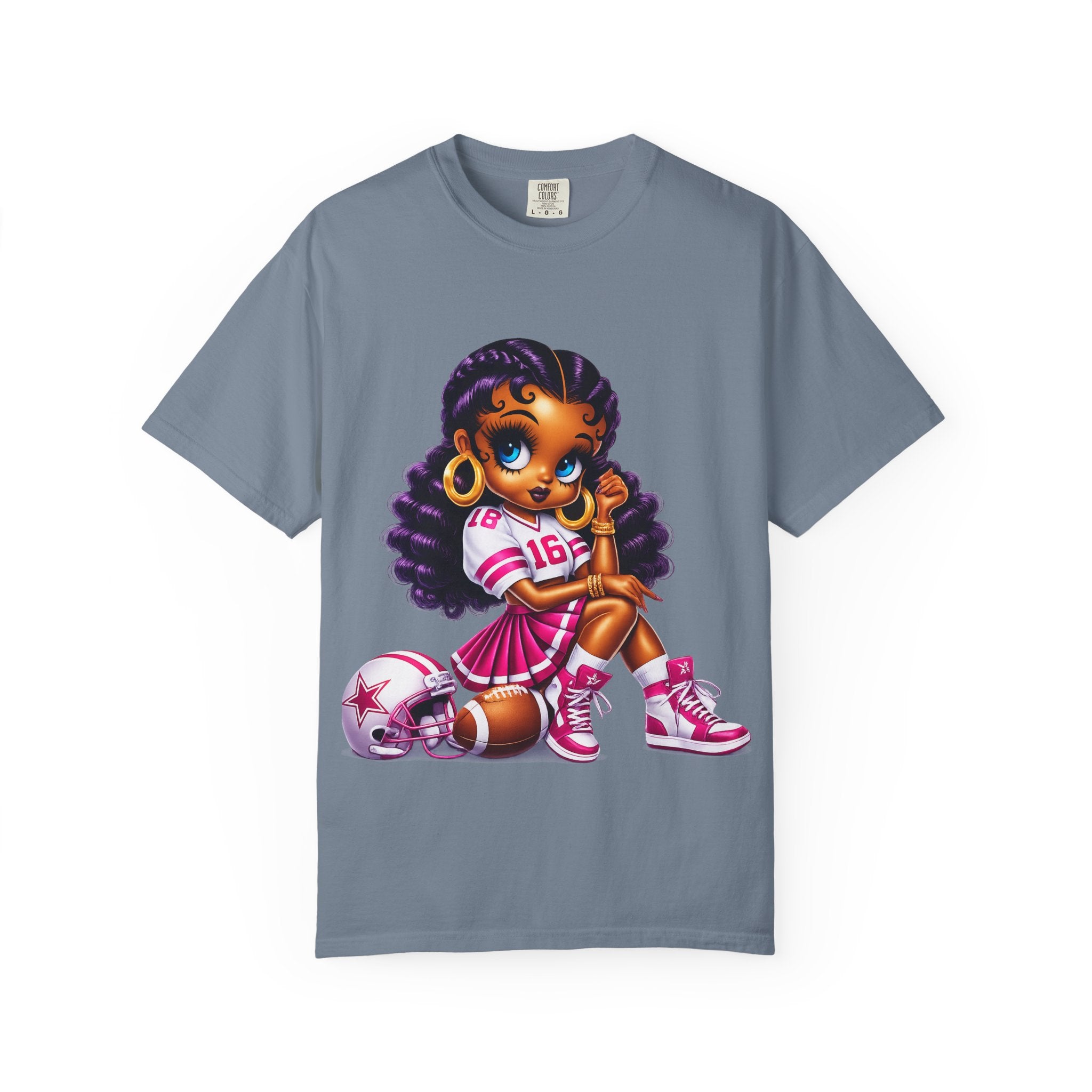Fuchsia Football Girl Shirt – Cute Black Girl Sports Graphic Tee, Pink Cheerleader Outfit, Trendy Game Day Women’s Shirt, Girly Athlete T-Shirt