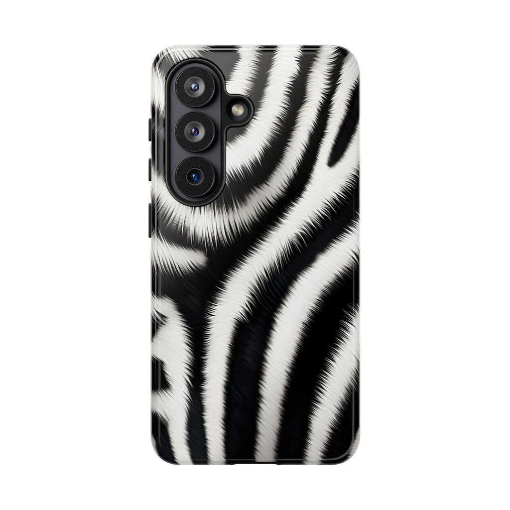 Zebra Print Tough Phone Case — Black & White Animal Pattern Protective Cover