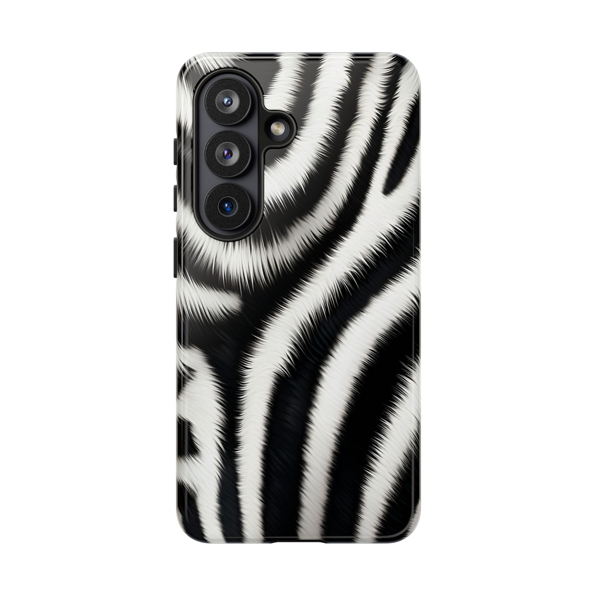 Zebra Print Tough Phone Case — Black & White Animal Pattern Protective Cover