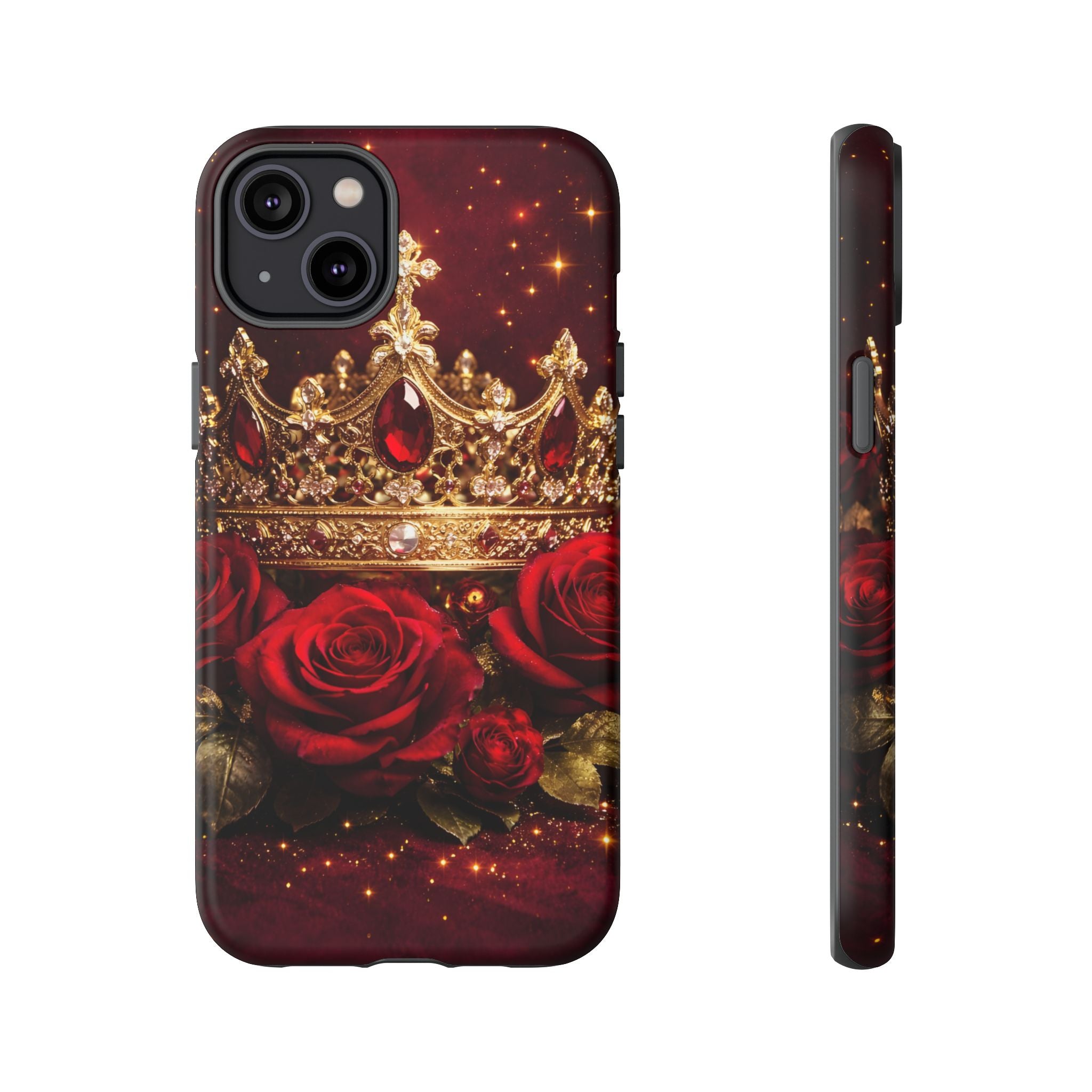 Royal Crown & Red Rose Luxury Phone Case – Gold Crown Burgundy Aesthetic iPhone Case, Regal Queen Floral Phone Cover
