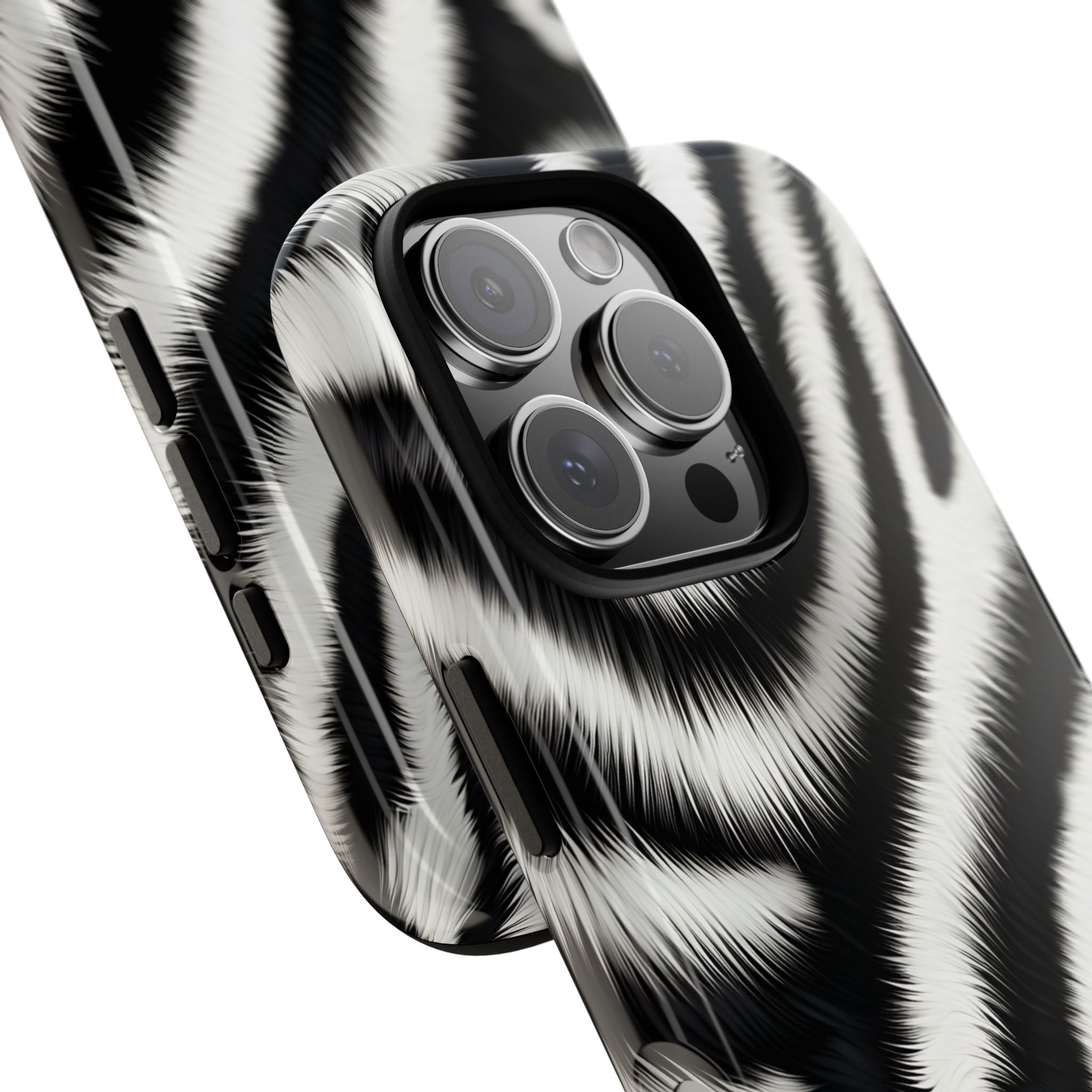 Zebra Print Tough Phone Case — Black & White Animal Pattern Protective Cover
